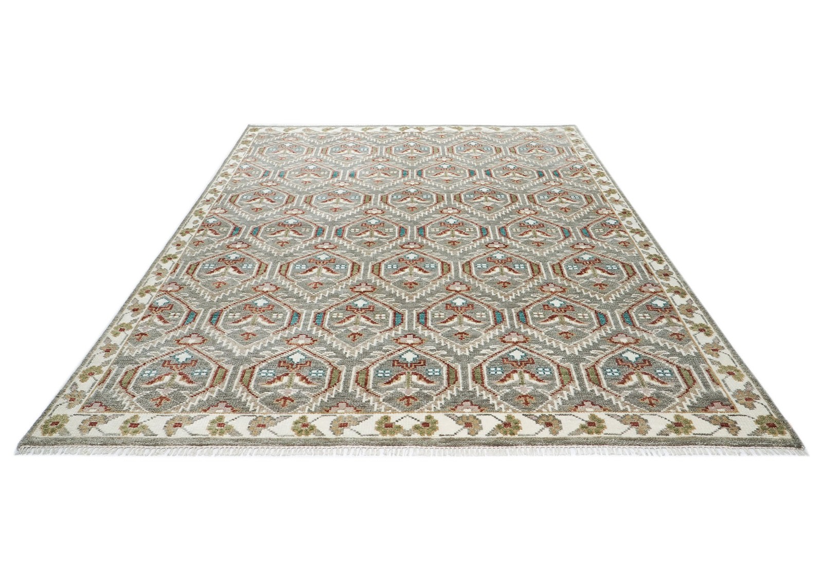 8’1”x10 Hand Knotted Wool Gray, Ivory Oushak Transitional Rug