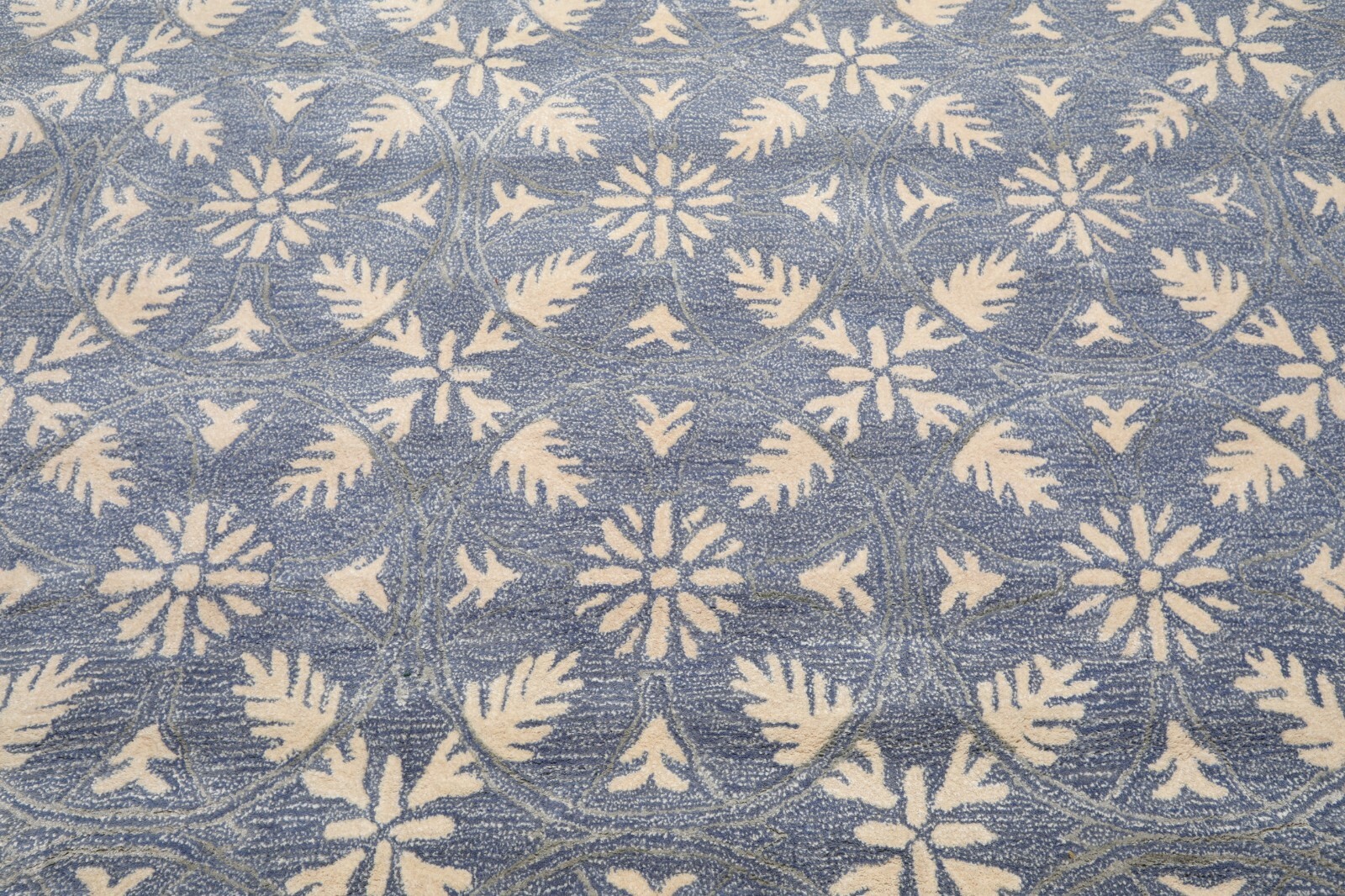 9’6” x 12’5” Handmade Wool & Art Silk Botanical Oriental Area Rug Blue, Ivory