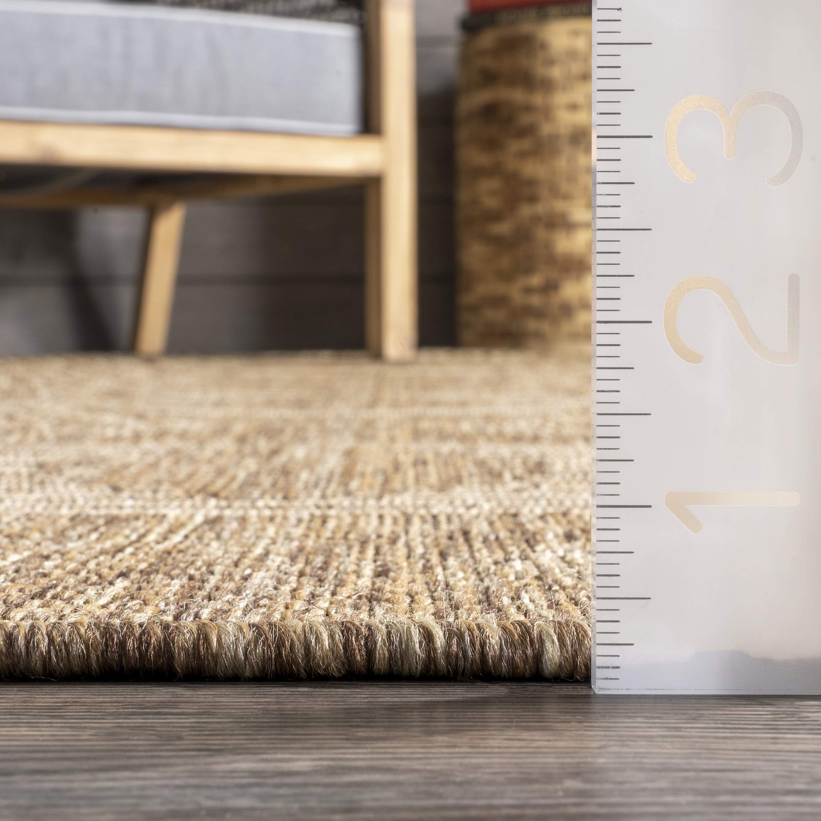 Ranya Light Brown 4×5 Rectangular Indoor Outdoor Area Rug Geometric Design