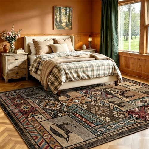 HOMORE Rustic Cabin Area Rug 5×7,Western Rugs for Living Room Bedroom,Brown |
