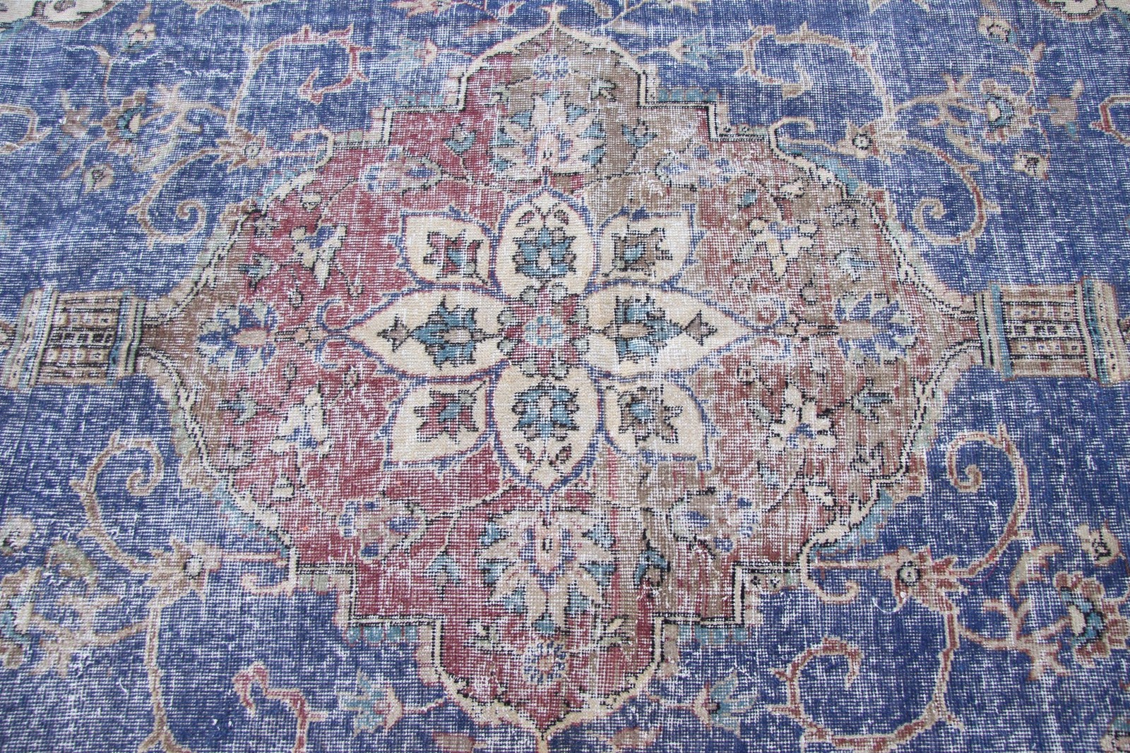 6,3×11 ft Vintage Rug, Blue Floral Turkish Rug Wool