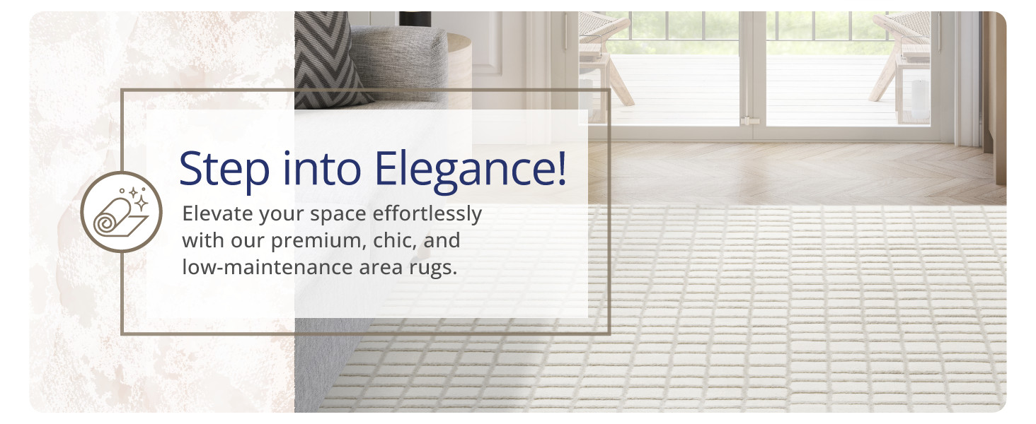 Cream Grid Textured Area Rug – 5 x 8′ – Chunky, Plush and Soft Washable Carpet –
