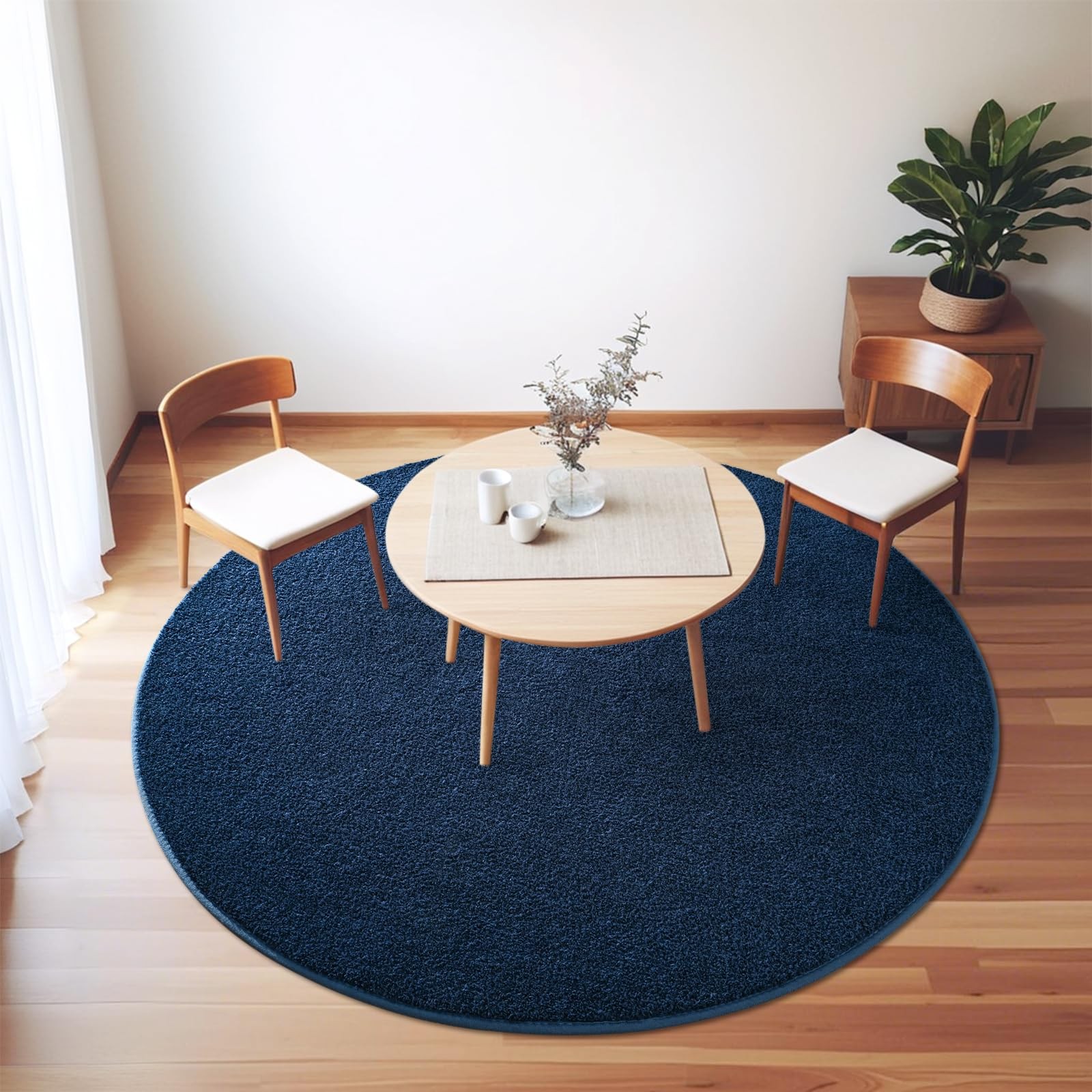 Navy Blue Round Area Rug 4×4 Feet Soft Memory Foam Non Slip Indoor Carpet