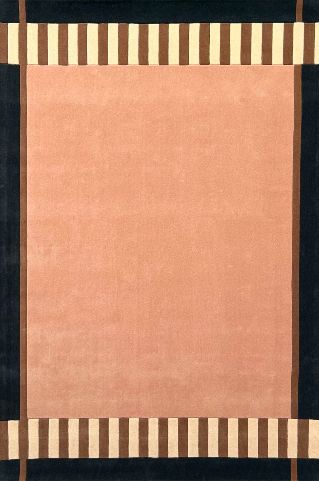 Modern Peach Beige Area Rug with Black Border & Striped Design Carpet 5 x 7 ft