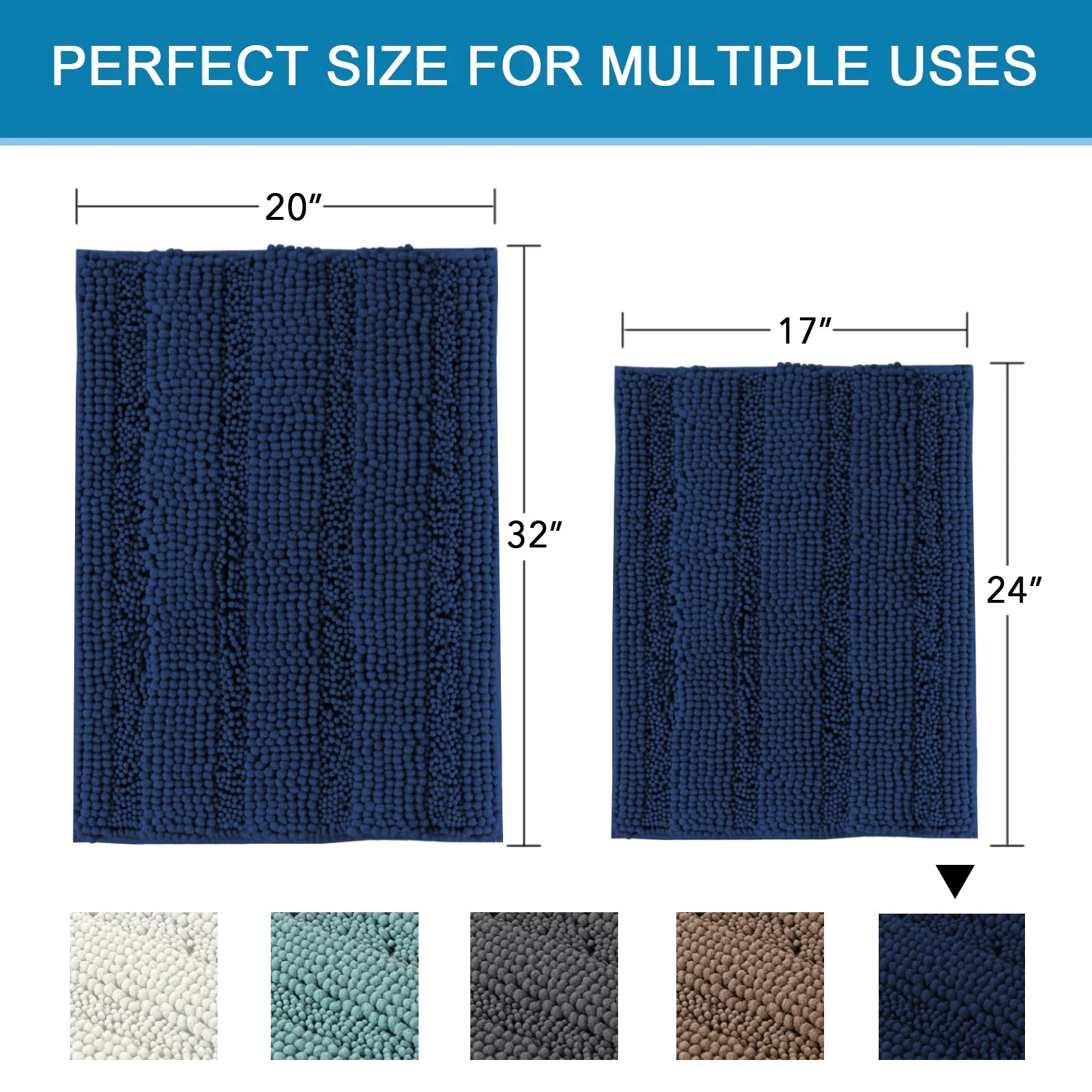 Chenille Shaggy Rug Collection Striped Houses Microfiber Polyester Bath Rugs, 20