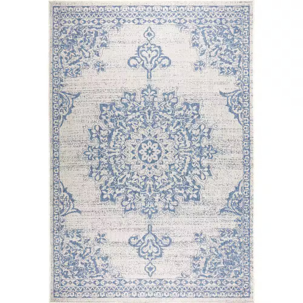 Patio Country Azalea Gray/Blue 5 Ft. X 7 Ft. Medallion Indoor/Outdoor Area Rug