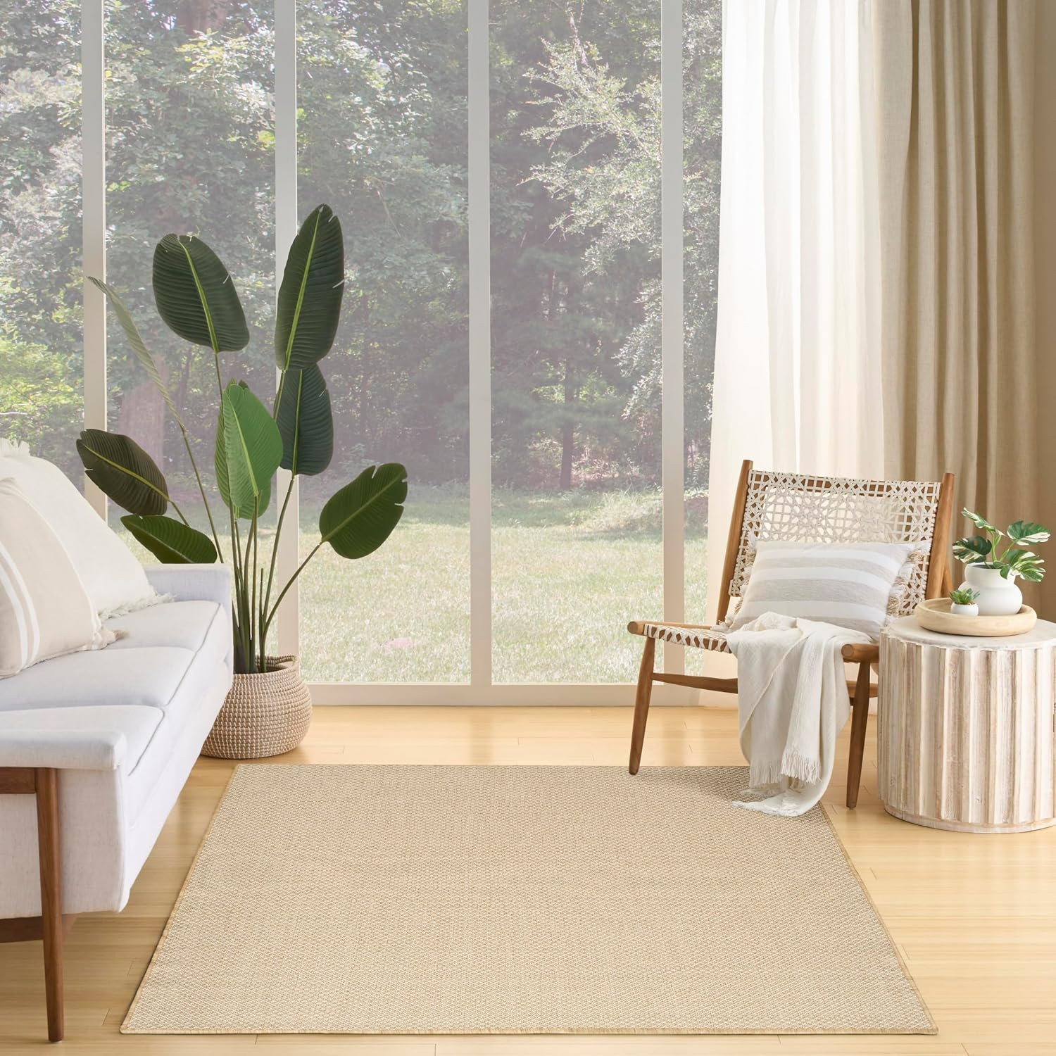 Home Courtyard Jute Ivory 4′ X 6′ Area Rug – Easy Clean – Non Shedding