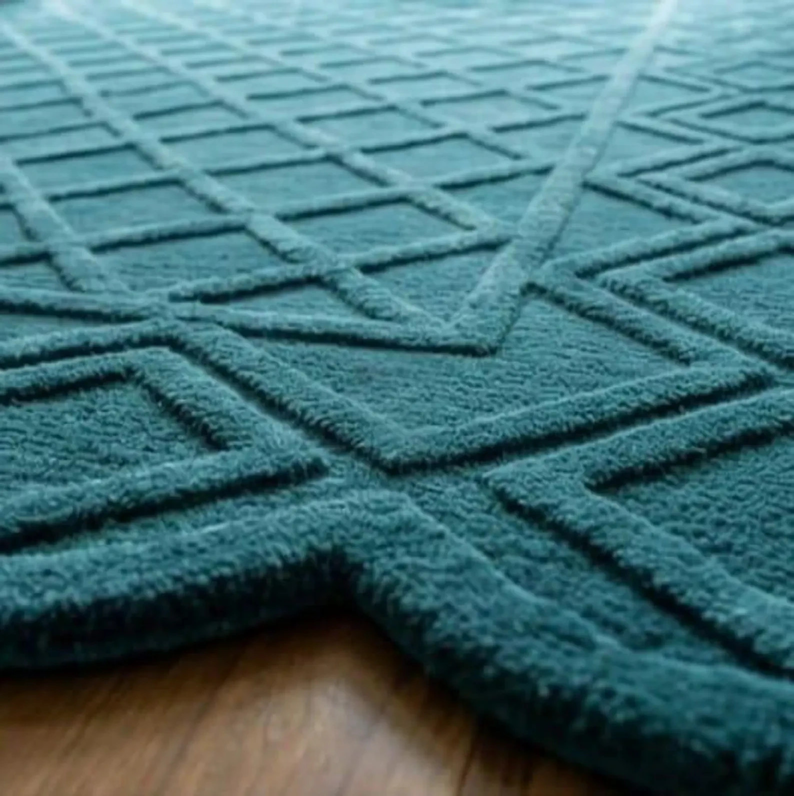 Teal Blue Hand Tufted Wool Rug, Geometric Scalloped Area Rug, Luxury Modern 8×10