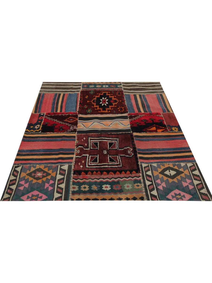 5×6 Wool Kilim Patchwork Rug – Geometric Design – Free US Shipping