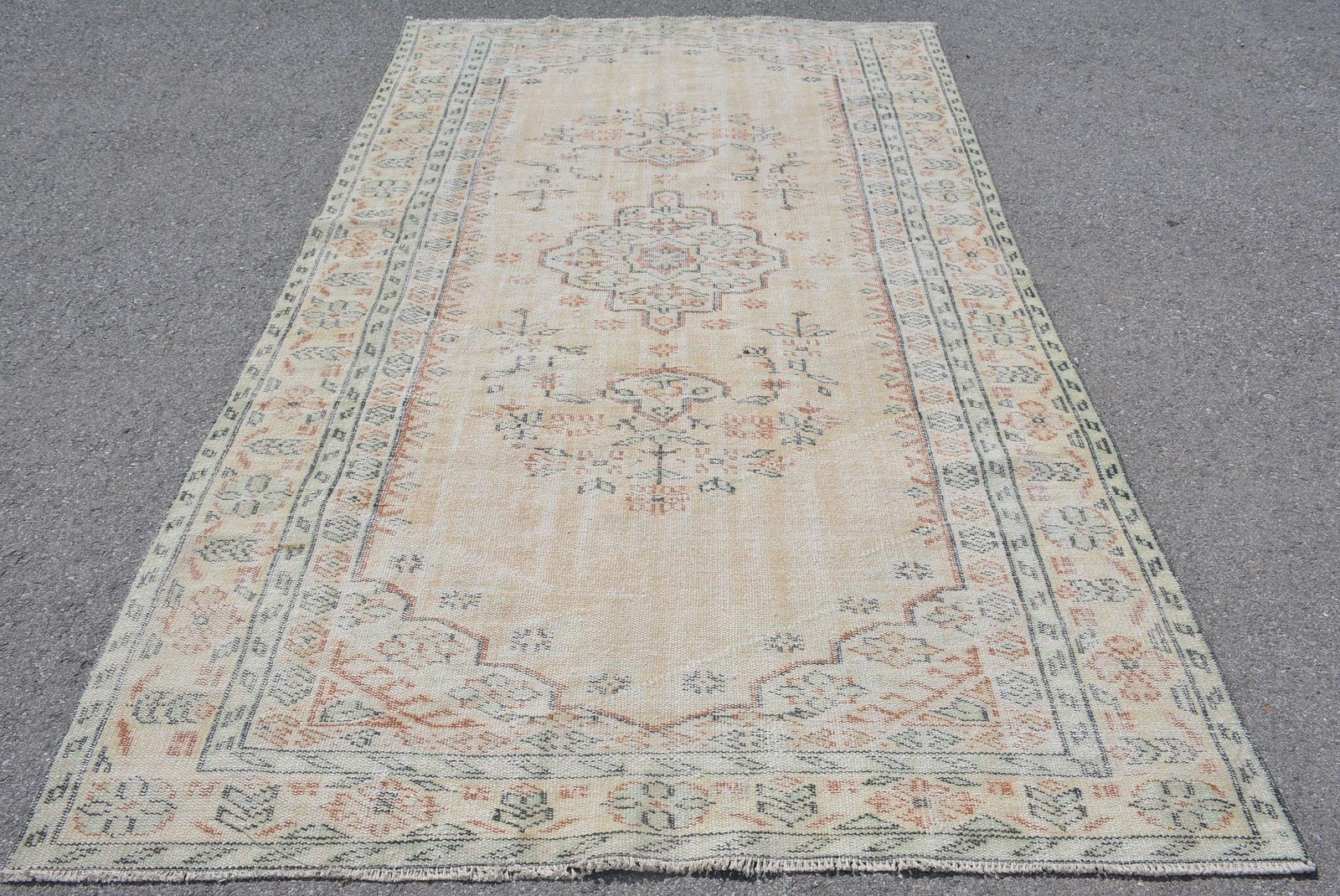 Turkish Vintage Rug, 5,4×9,3 ft Rug, White Ikat Wool Rug