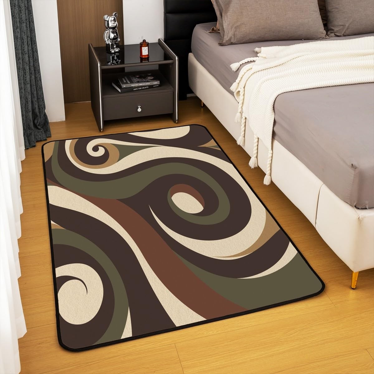 Brown Green Spiral Area Rug 100cm X 150cm X 1cm Watercolor Geometric Patchwor…