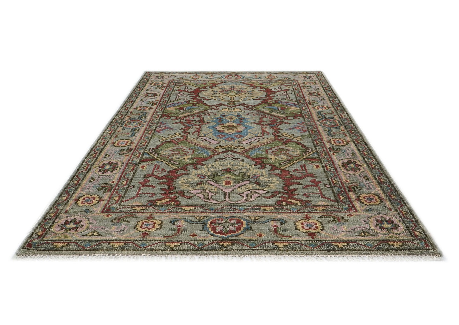 5×8 Hand Knotted Wool Moss, Gray Oushak Arts & Crafts Rug