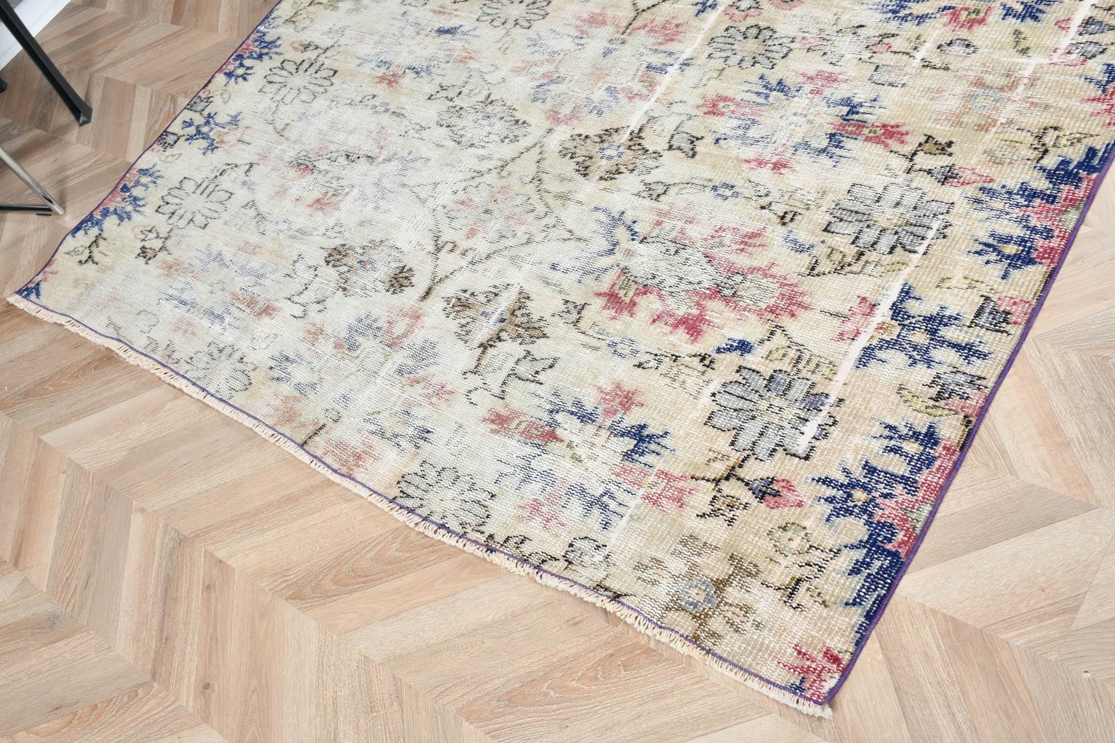 5,9×5,9 ft Rug, Vintage Turkish Area Rug, Blue Wool Rug