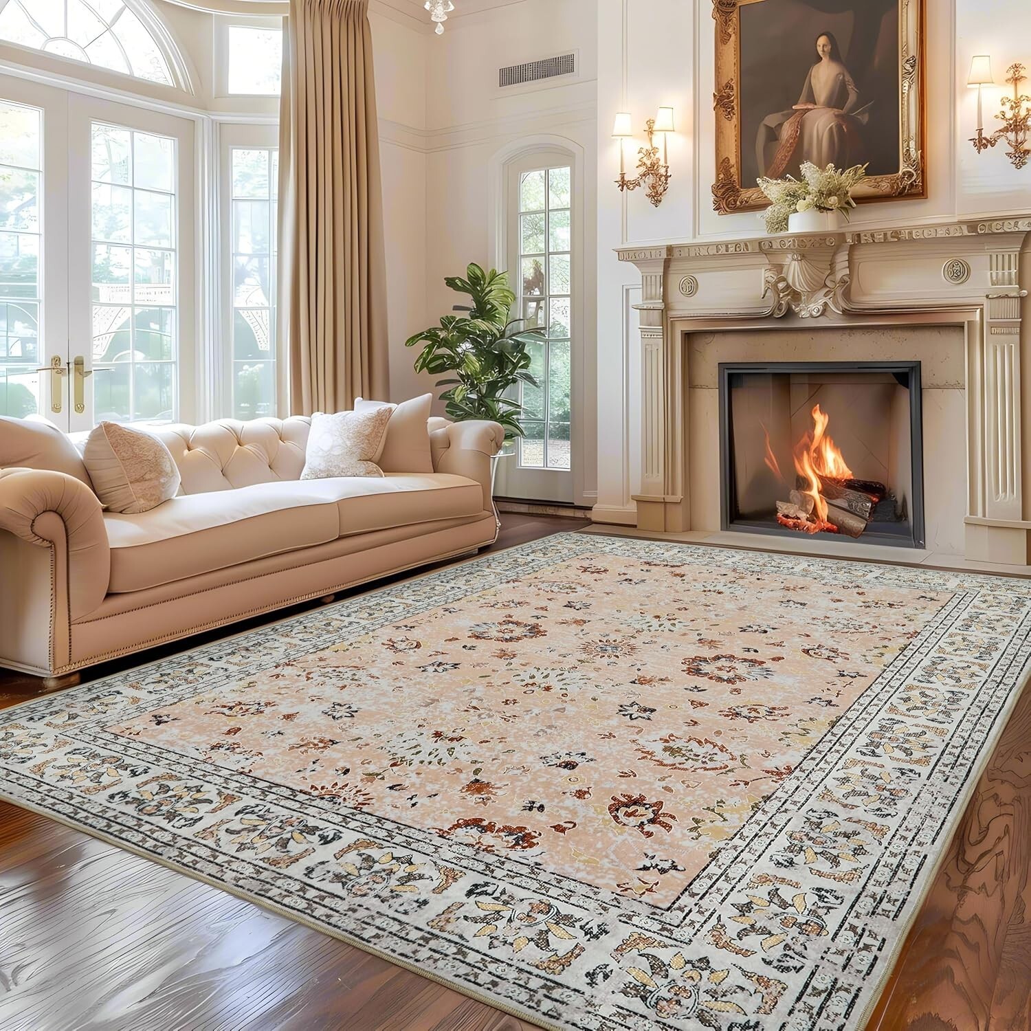Andency Large 8X10 Washable Area Rug for Living Room Bedroom, Vintage Boho Pink