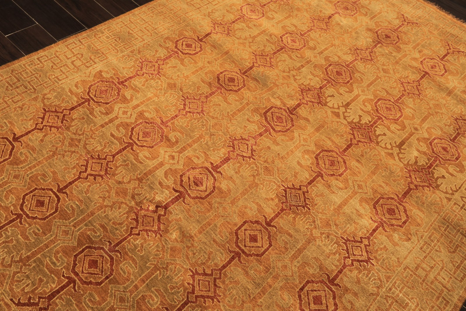 5’11″x8’9″ Hand Knotted Wool Caramel, Rust Agra Transitional Kalaty Rug