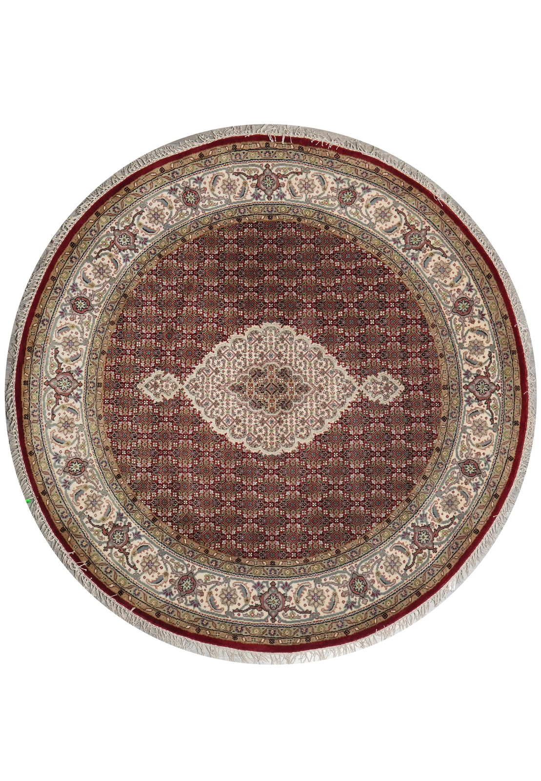 6 Feet Round Mahii Tabriiz Rug Wool and Silk India #F-4634
