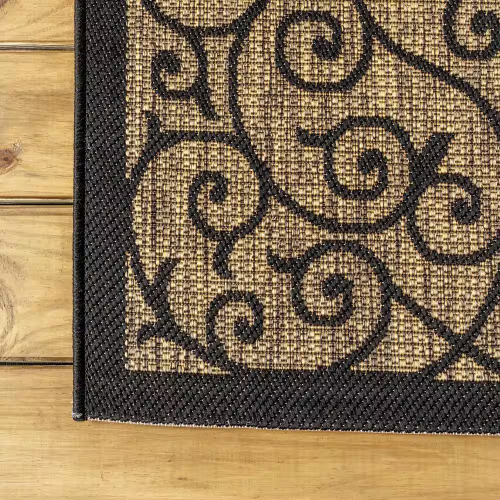 Madrid Vintage Filigree Black/Khaki 7 Ft. 9 In. X 10 Ft. Textured Weave Indoor/O