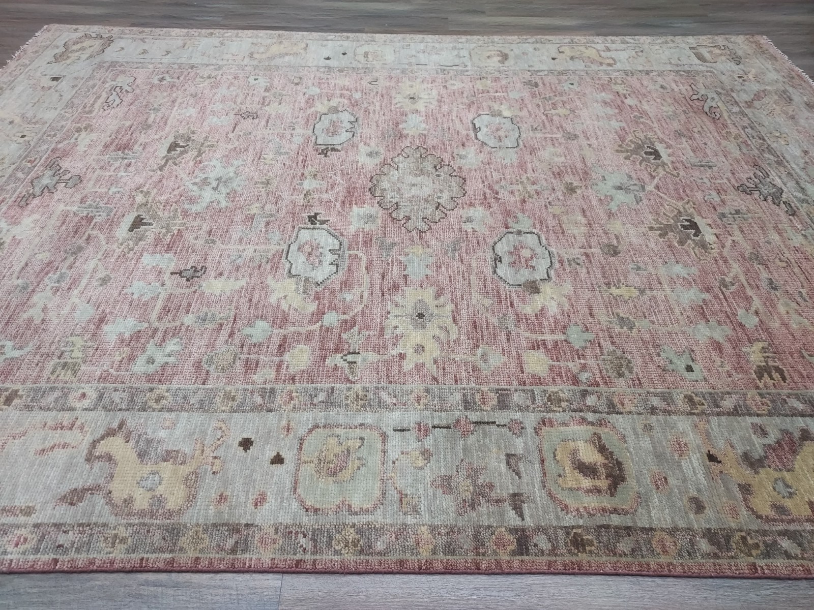 TURKISH OUSHAK RUG.MODERN MULTICOLORED AREA RUG 9×12 Ft, HANDMADE BOHEMIAN RUG