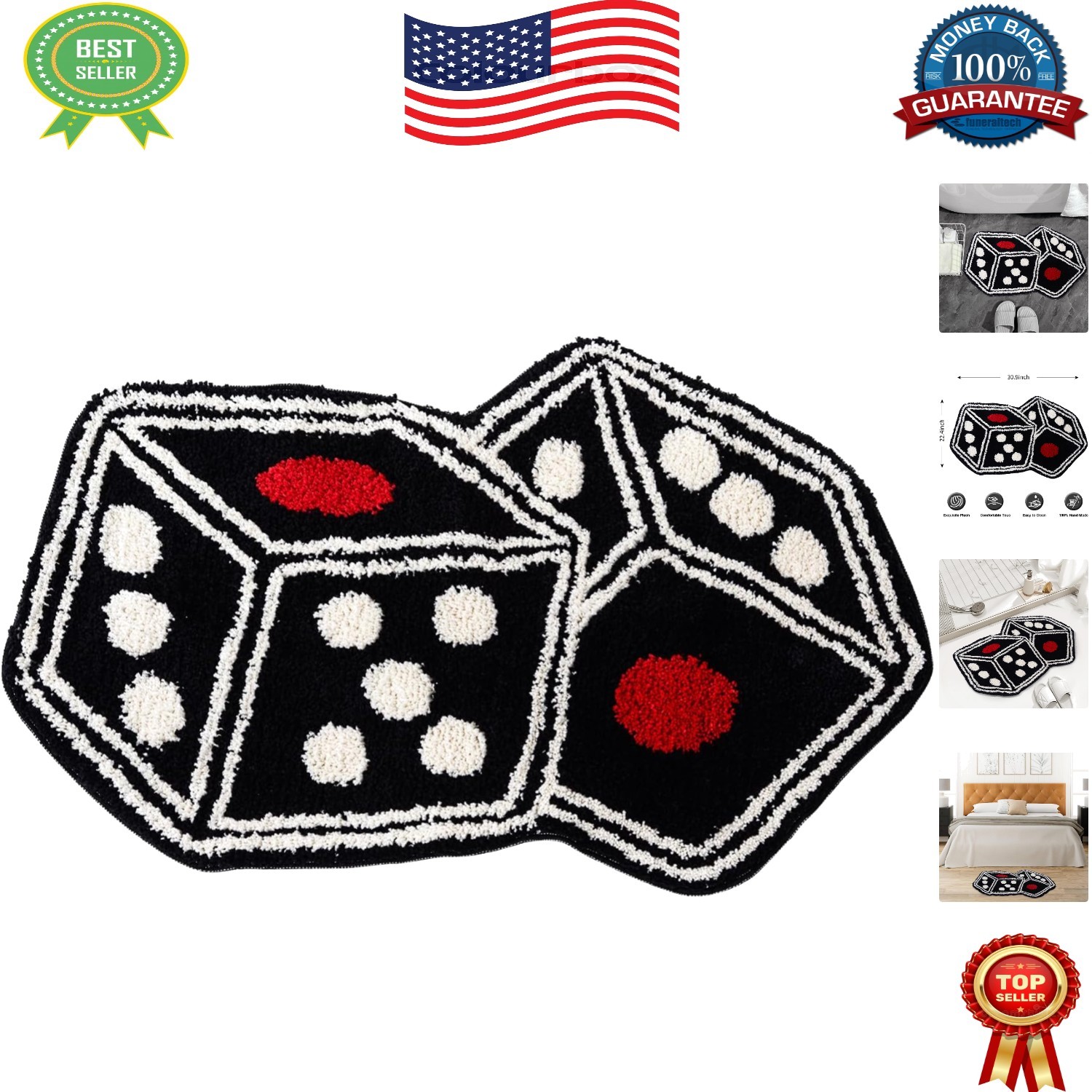 31″X23″ Plush Dice Rug – Non-Slip Gaming Bath Mat for Trendy Home Decor