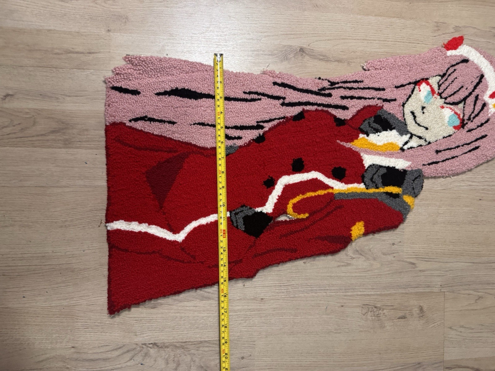Tufted Anime Character Novelty Area Rug Red Pink White Black 34 x 18 in