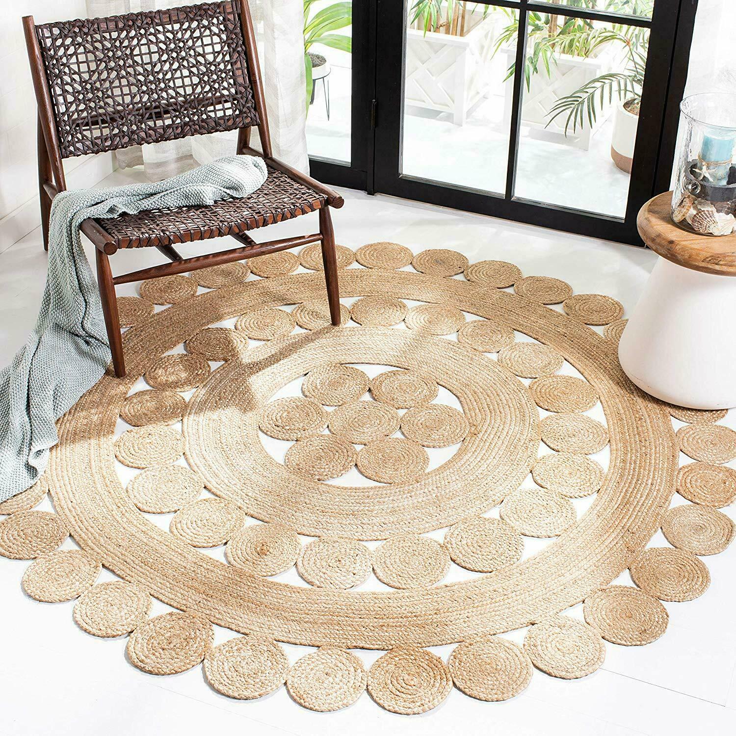 Carpet Rug Natural Jute Braided Reversible Rug Living Modern Rustic Decor Rug