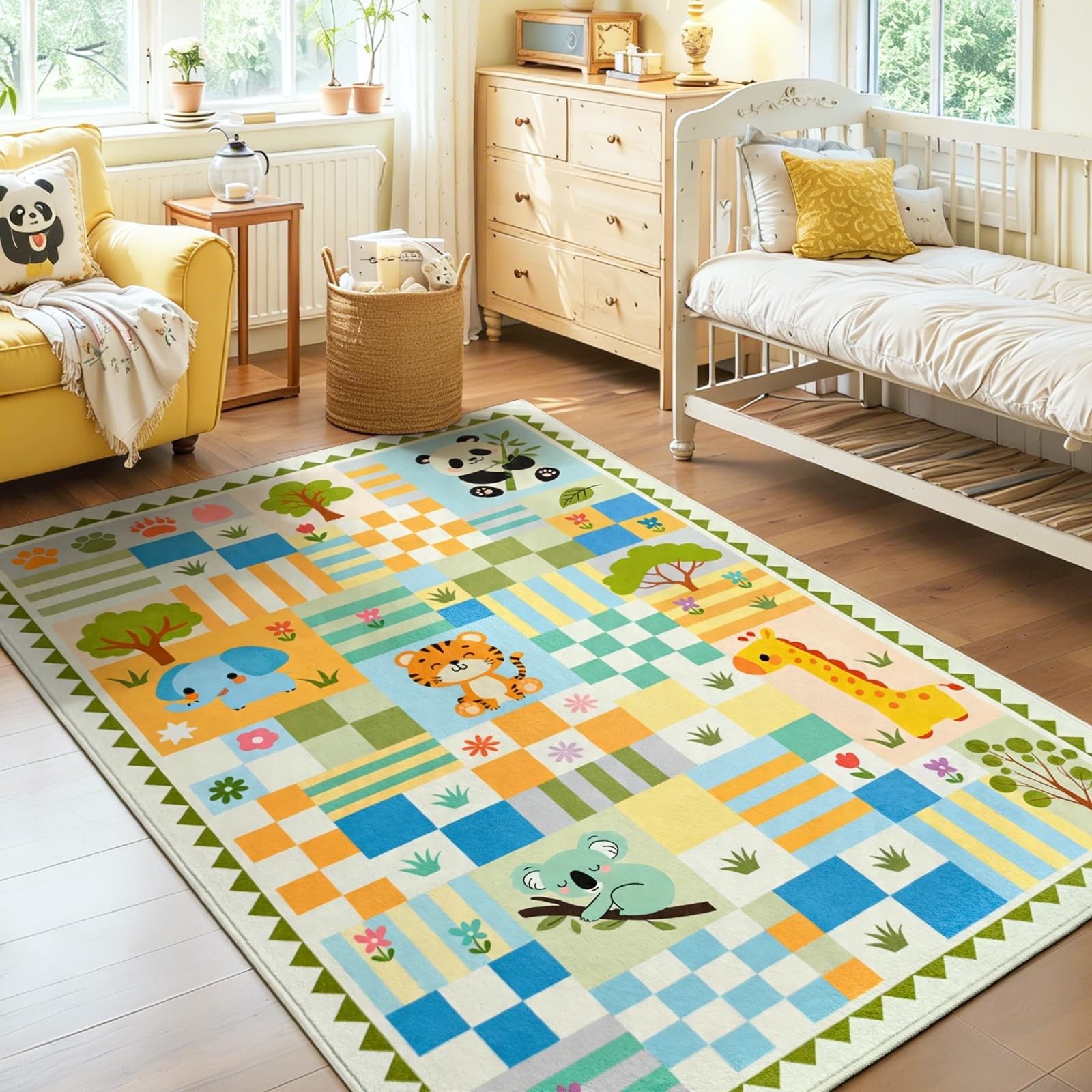 Snoffic Green Safari Rug 3×5 Playroom Carpet