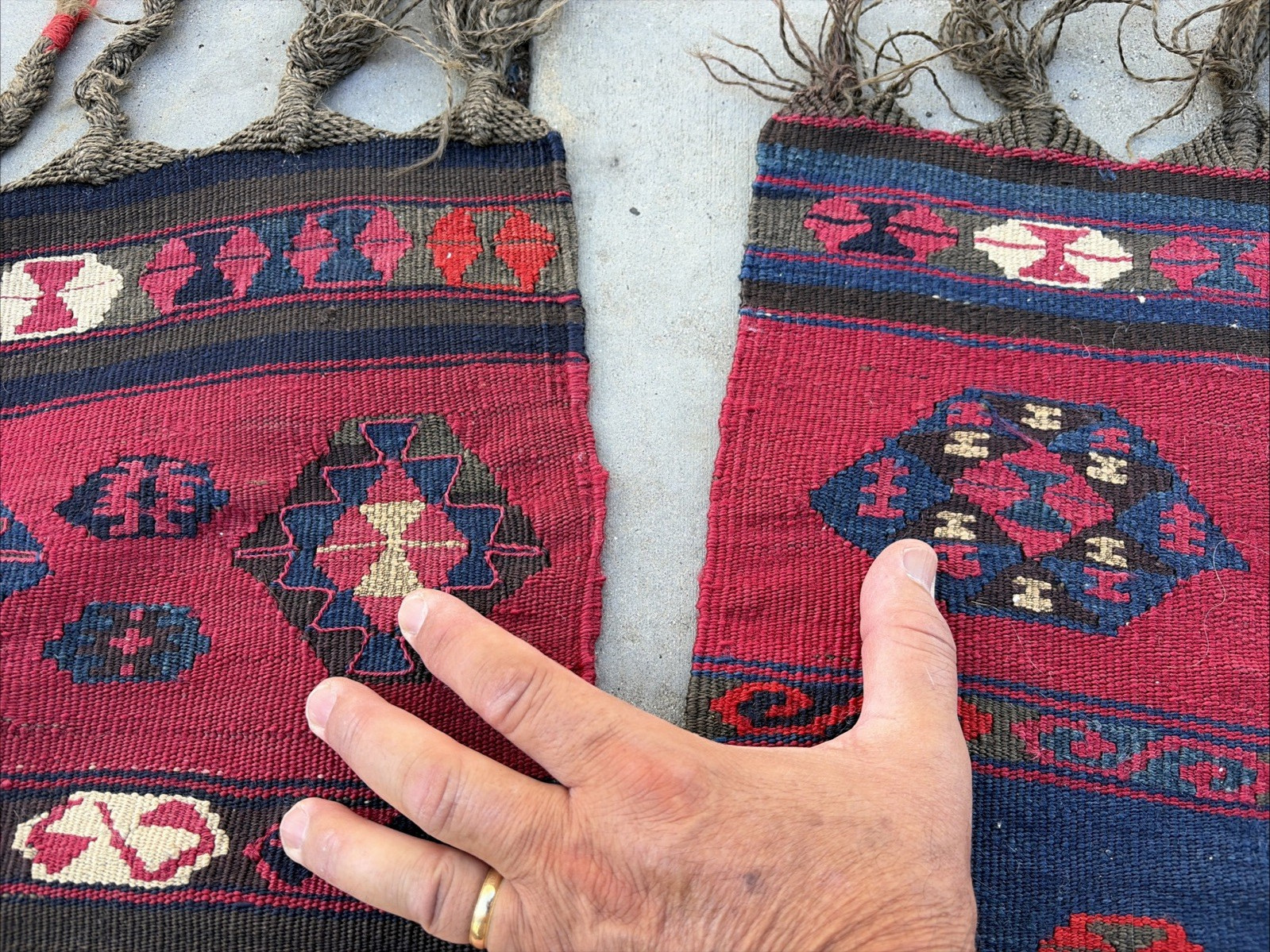 Auth: 19th C Yuruk Kurdish Kilim Drapery Hanging Wool & METAL 60×72