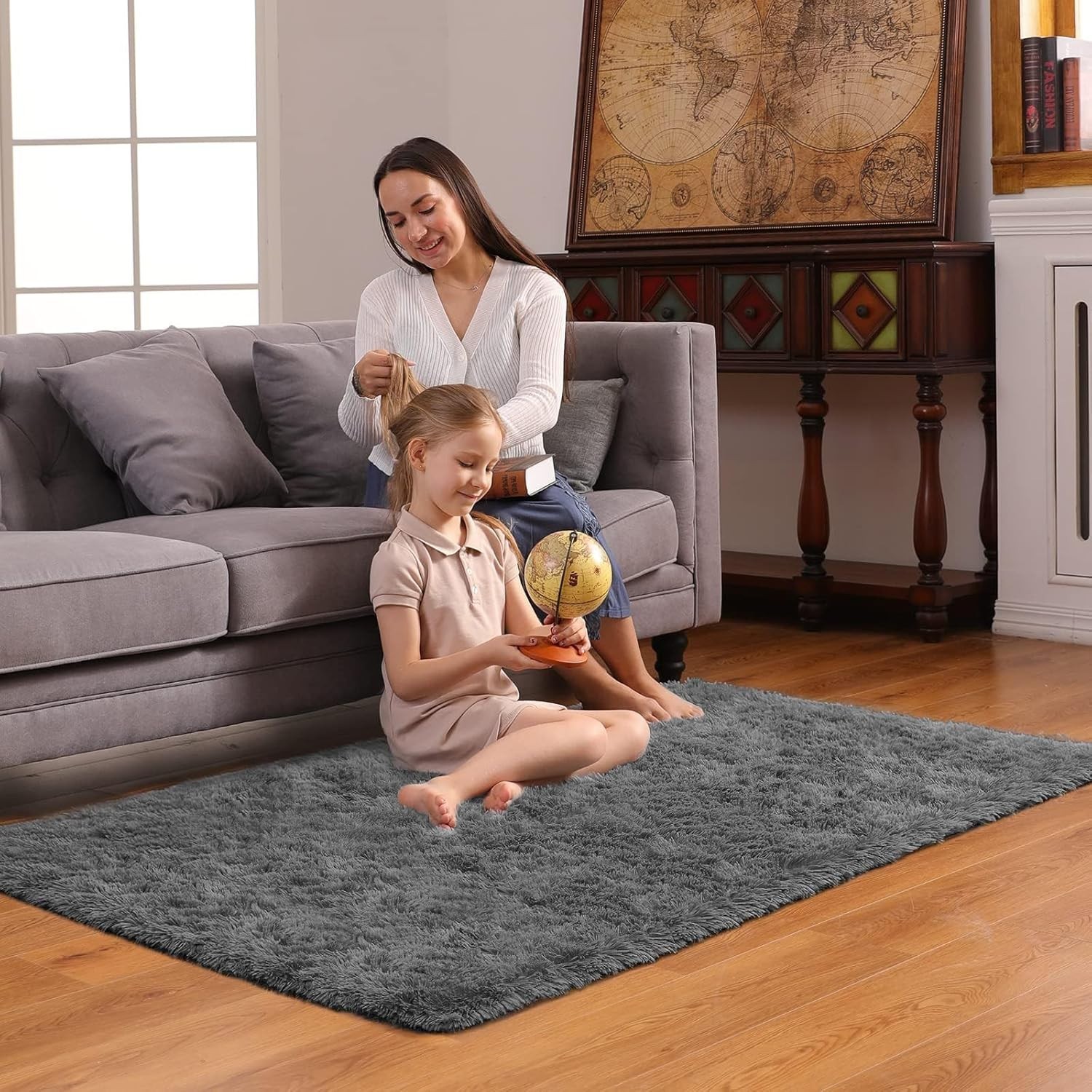 Chic 3×5 Fluffy Area Rug with Anti-Slip Base – Ideal for Student Dorms & Homes