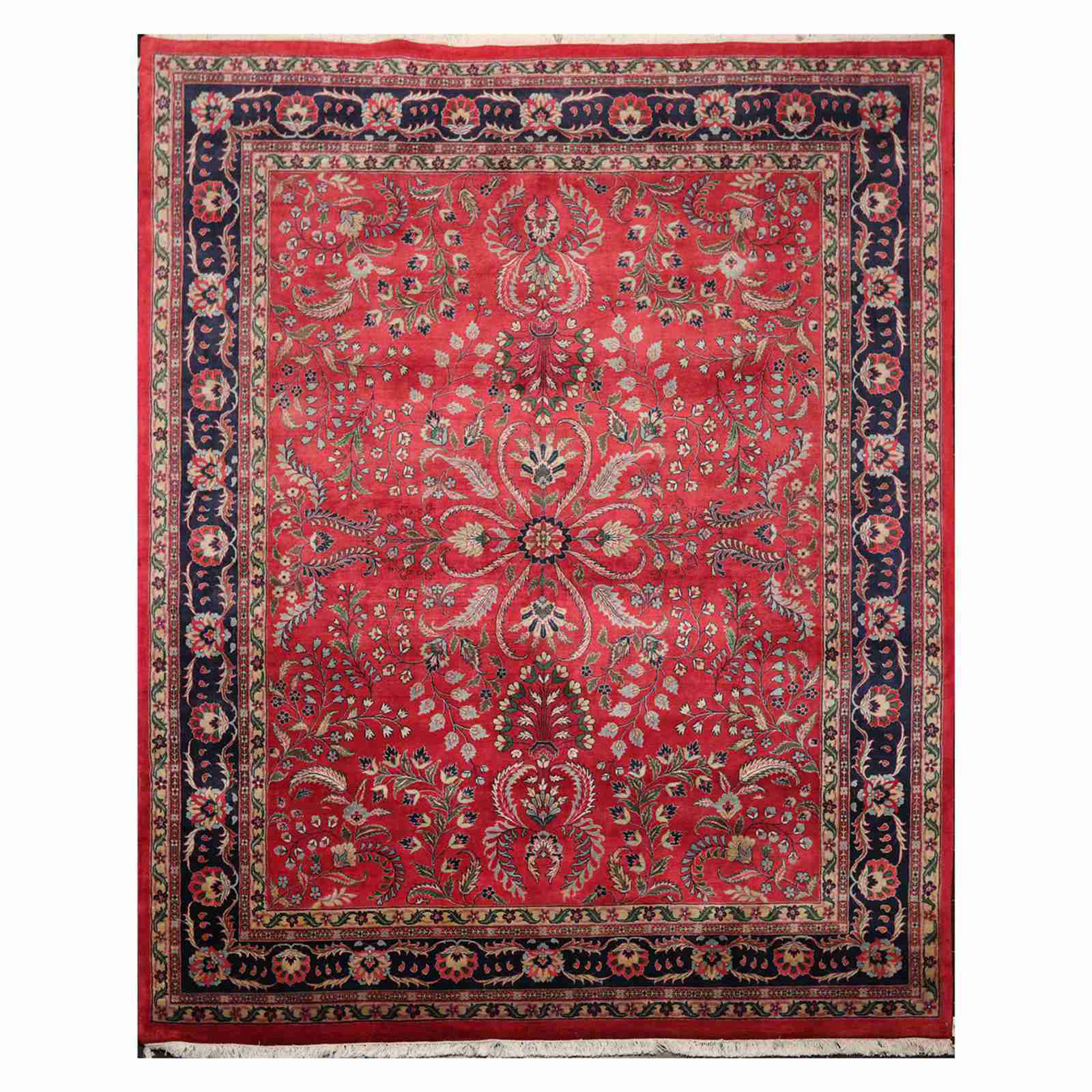 7’9″ x 9’9″ Hand Knotted 100% Wool Indo Saroukk 200 KPSI Area Rug Rose 8×10