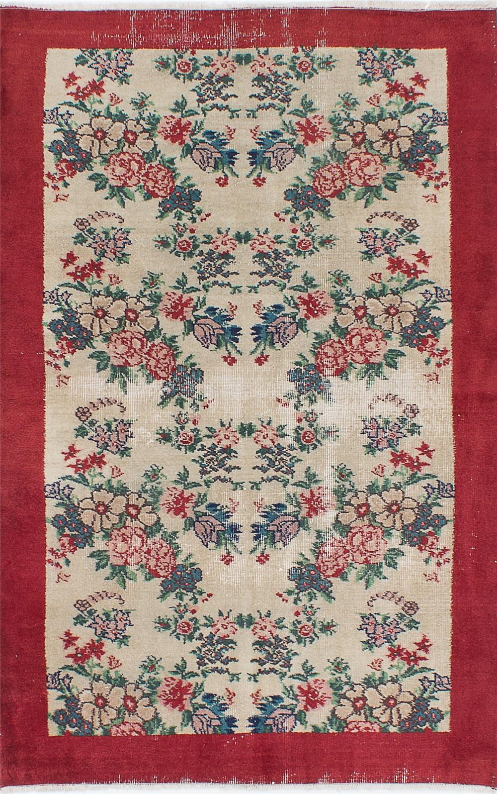 Vintage Hand-Knotted Area Rug 4’1″ x 6’7″ Traditional Oriental Wool Carpet