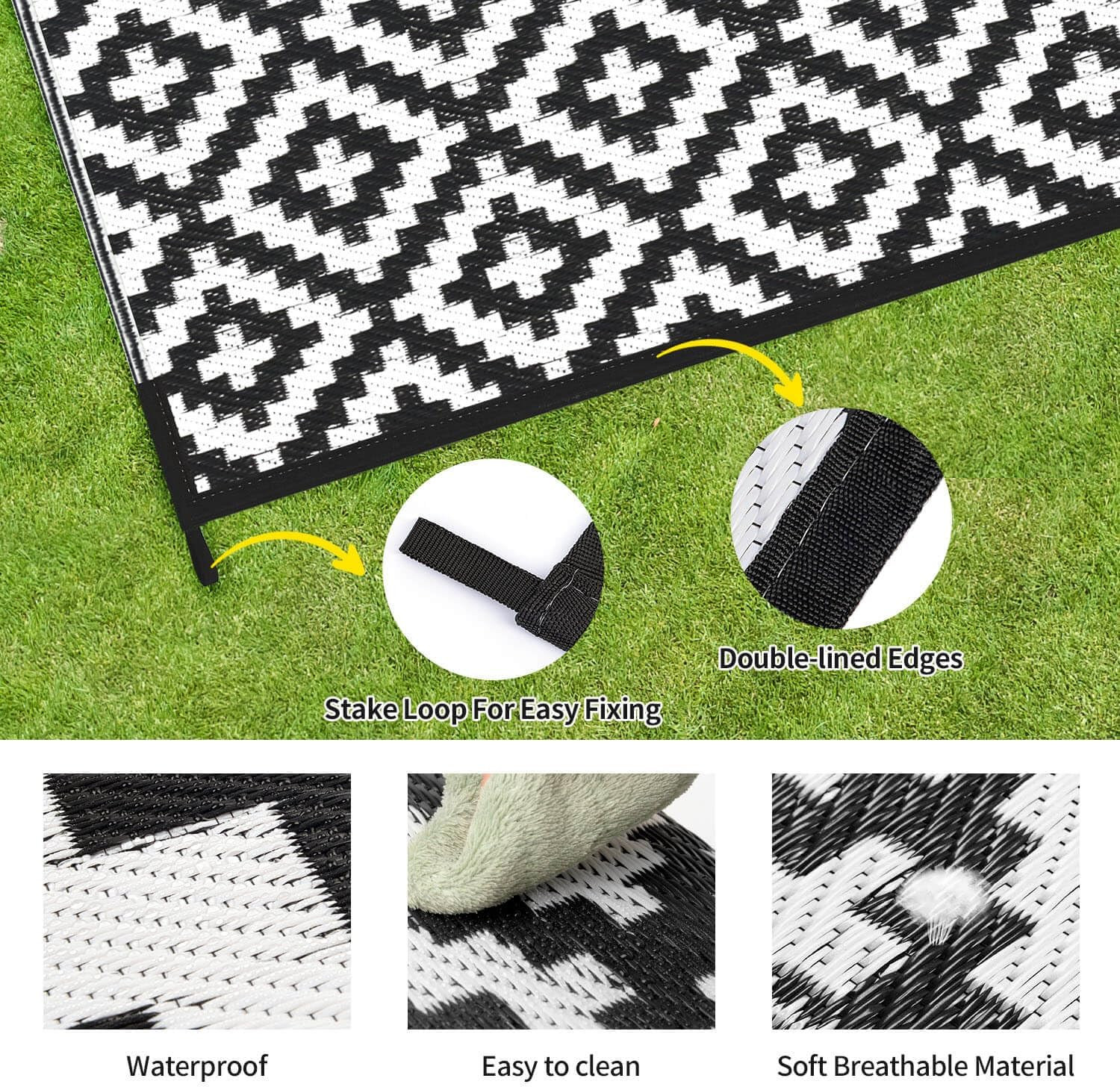Outdoor Patio Plastic Straw Rug – 5X8 Ft Outdoor Camping Rug Waterproof Reversib