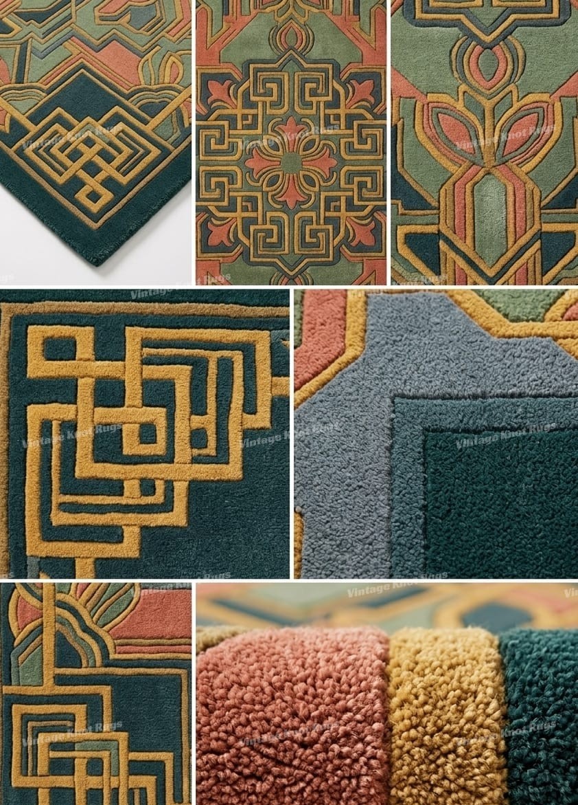 Art Deco Green Hand Tufted Wool Area Rug 8×10 Geometric Handmade Modern Rug