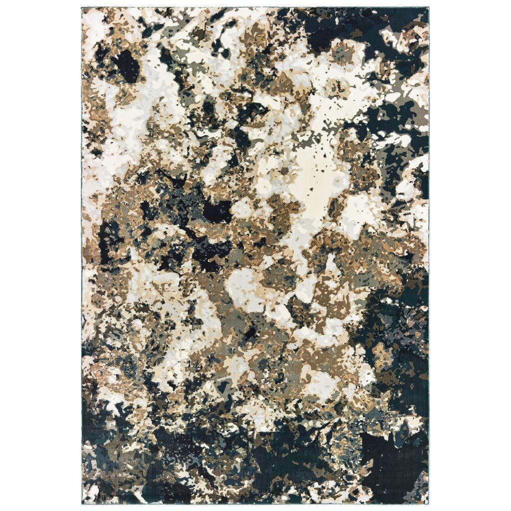 6′ X 9′ Ivory Navy Abstract Marble Indoor Area Rug
