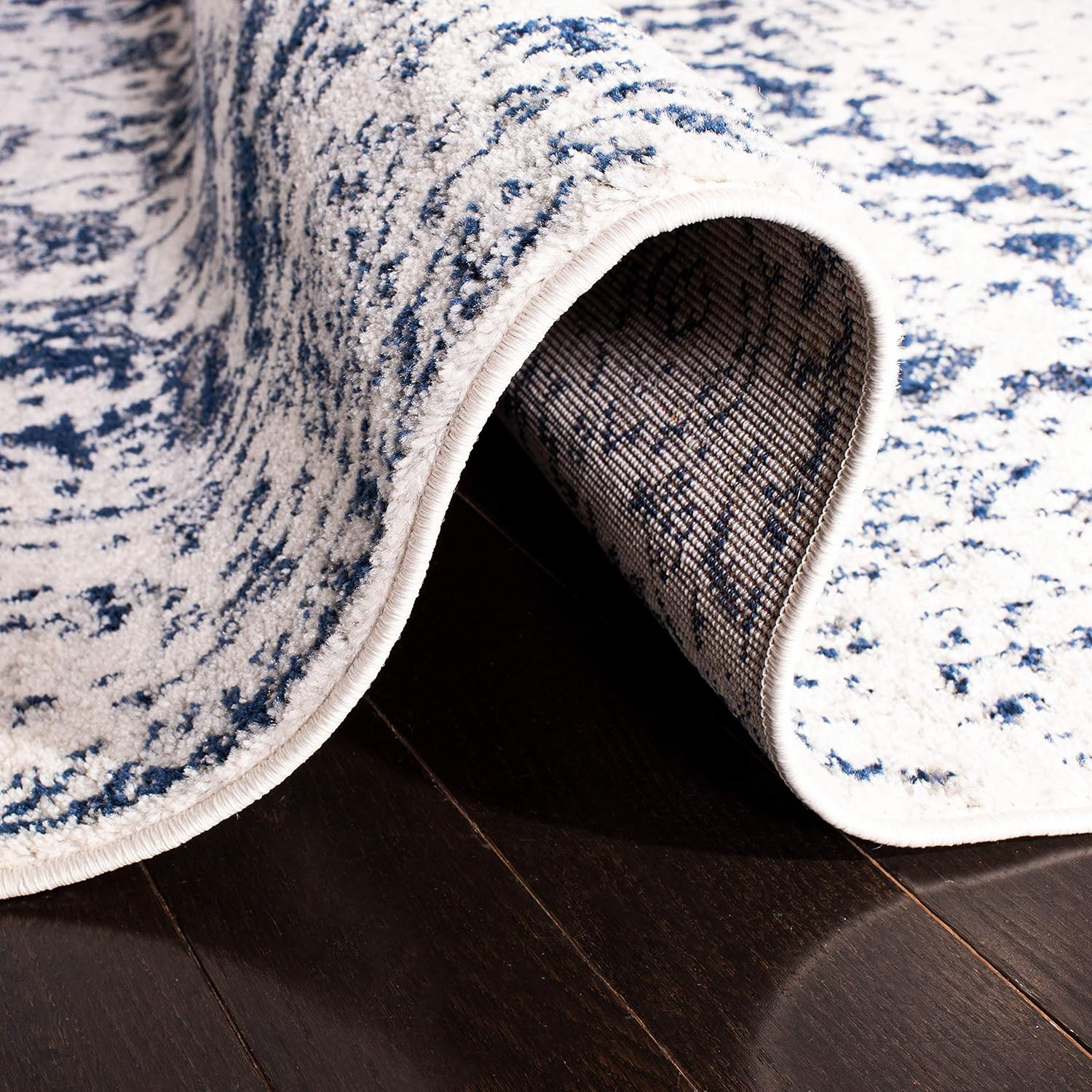 Madision 8′ Square Area Rug – Cream & Navy Snowflake Medallion Design