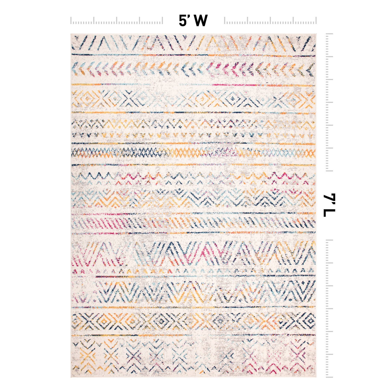 Rugshop Area Rugs Geometric Distressed Bohemian Carpet Turkish Rugs Jute Rug 5×7