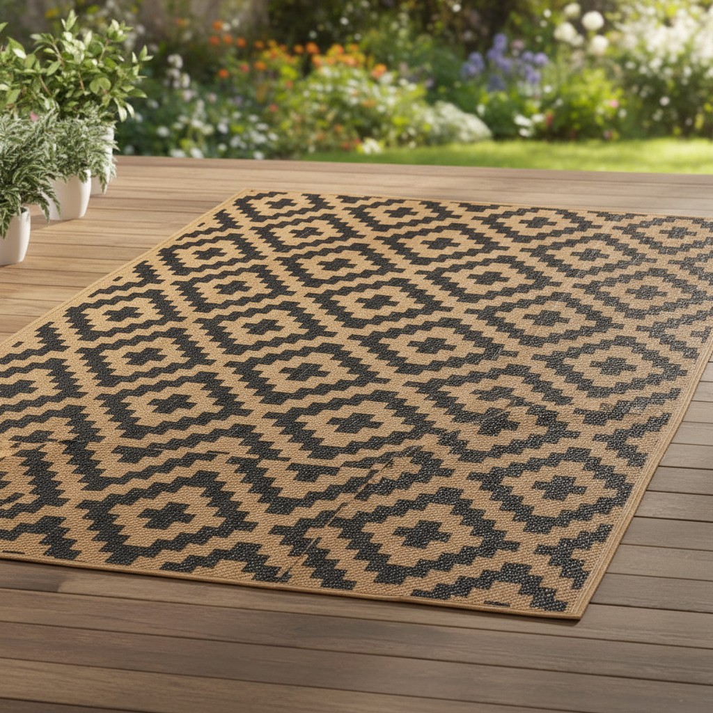 Elegant Reversible Outdoor Rug – 5′ x 8′ Geometric Plastic Mat for Any Occasion