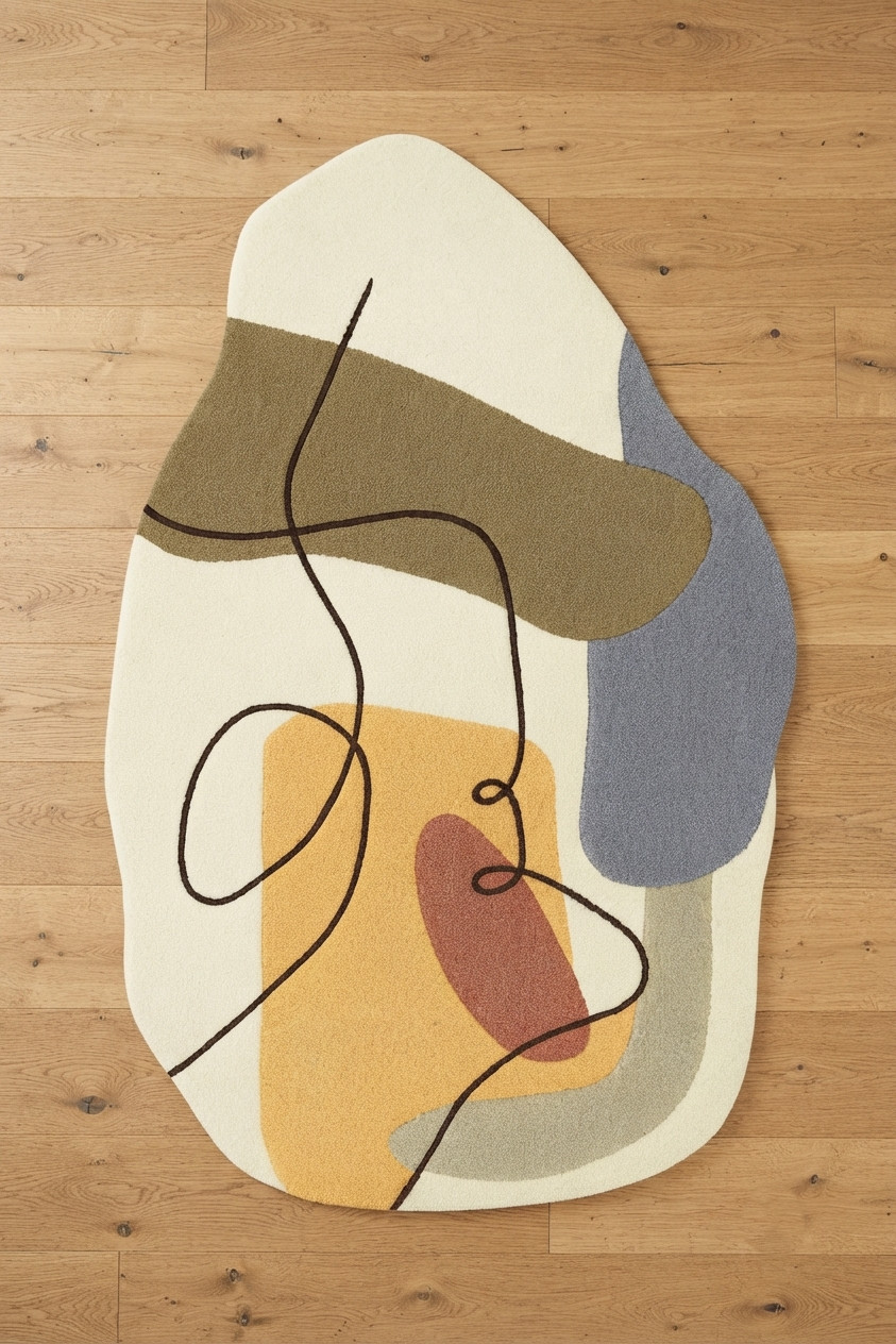 Modern Irregular Shaped Wool Rug Abstract Multi Color Hand Tufted Area Carpet