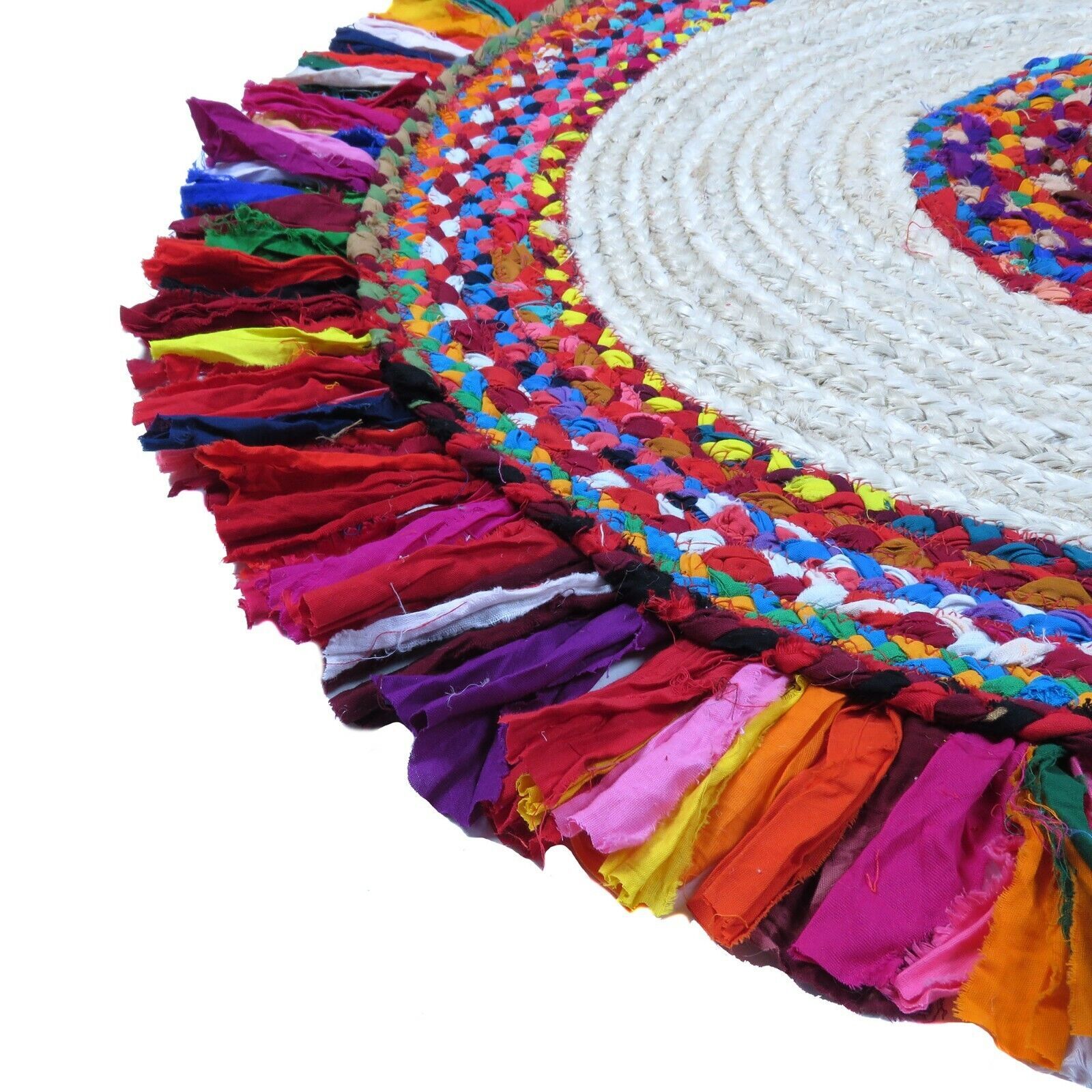 24″ Round Chindi Rug Dhurrie Jute Kitchen Floor Mat Door Table Multi Color 2ft