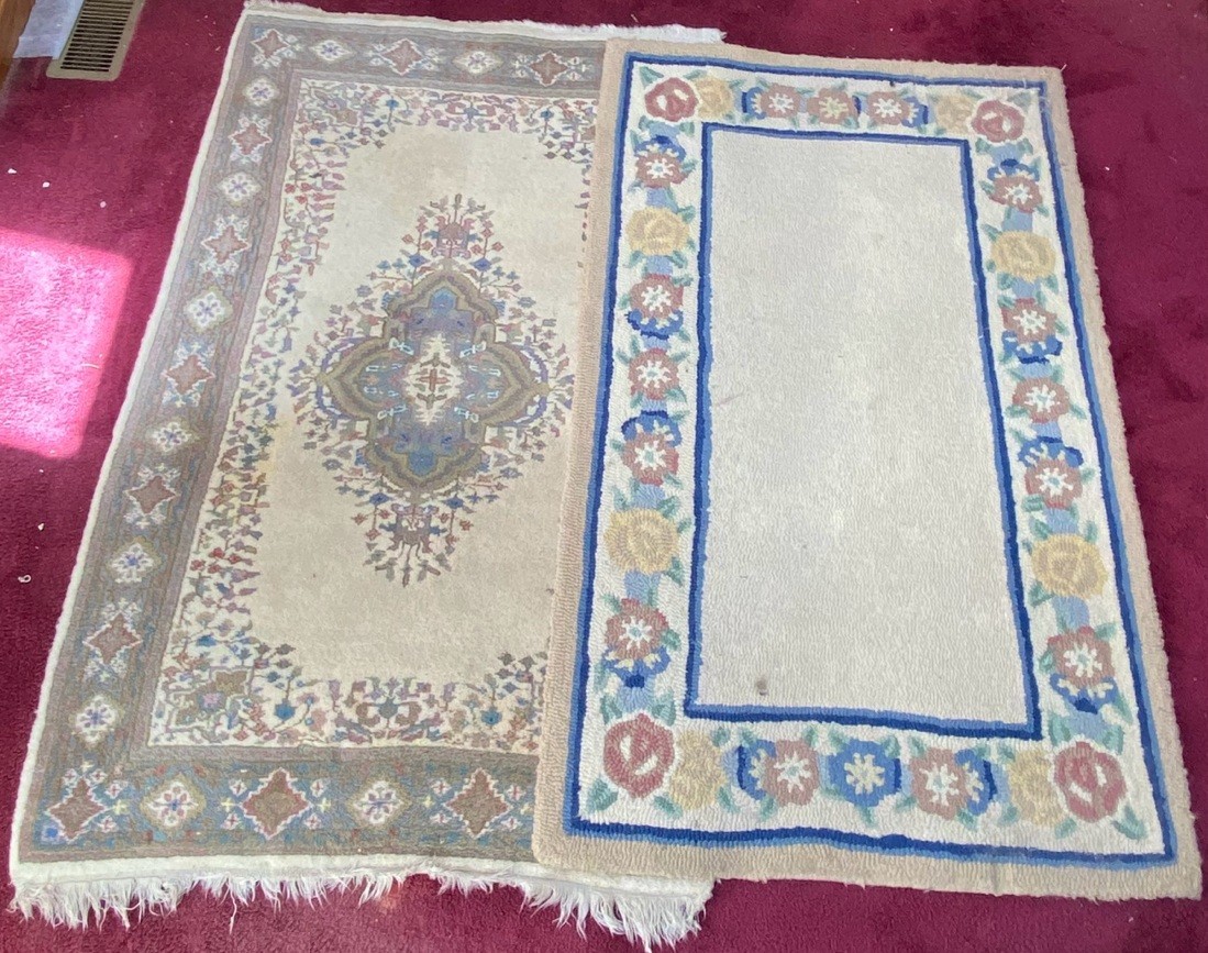 VINTAGE 3×5 !00% Wool Area Rug Twofer. Hand Made 1 Prsn 1 Indian VG Condition