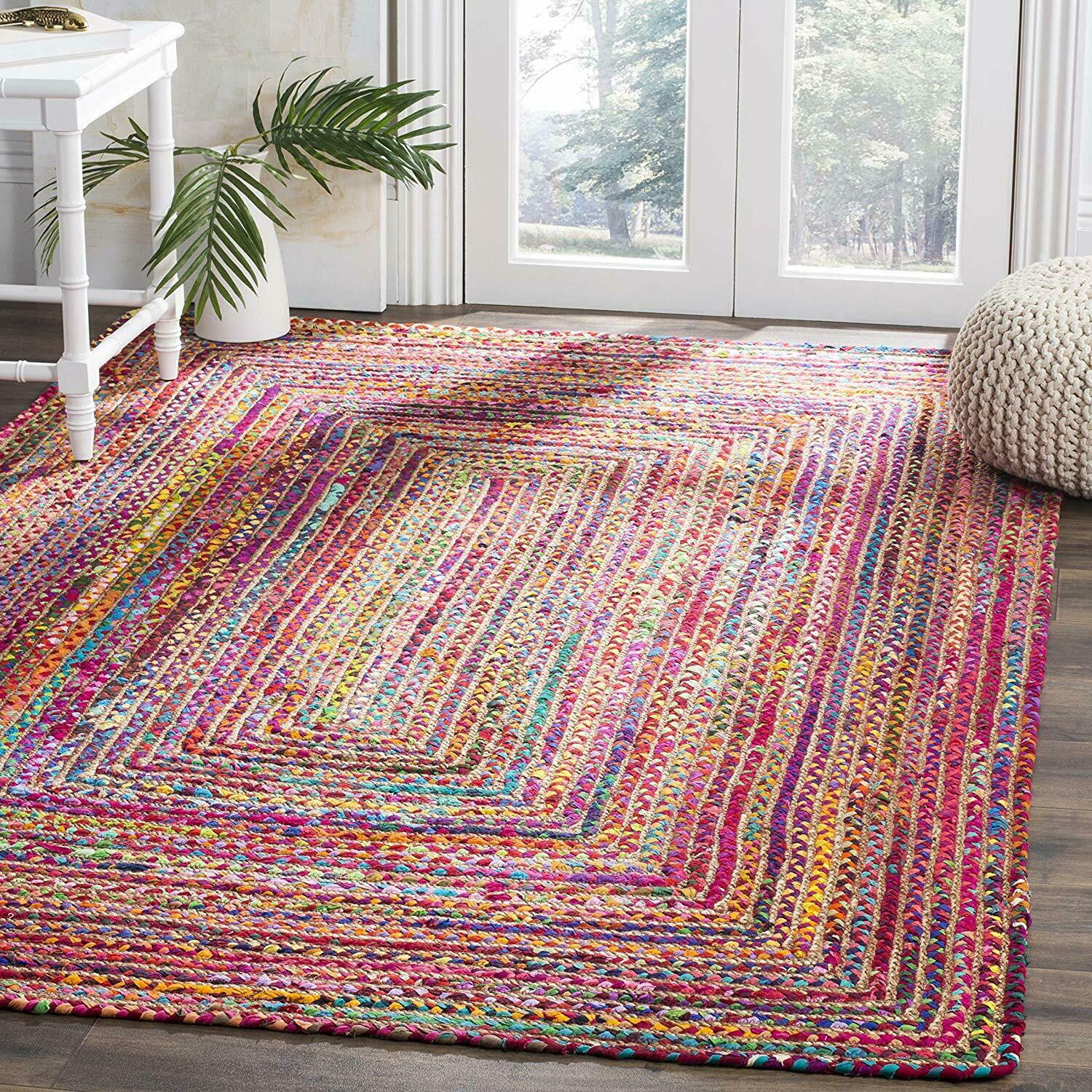 Runner Rug 100% Jute & Cotton Braided Style Carpet Modern Porch Area Living Rug