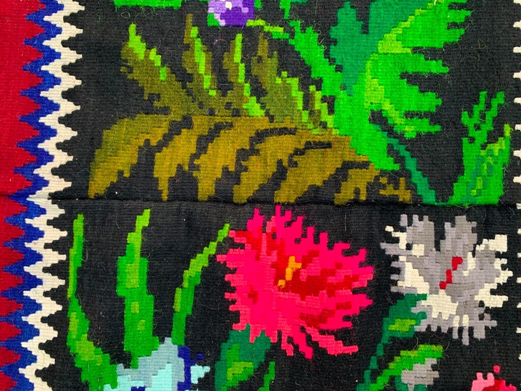 Vintage Handwoven Romanian Bessarabian Rose Kilim Floral Wool Rug 188×150 cm