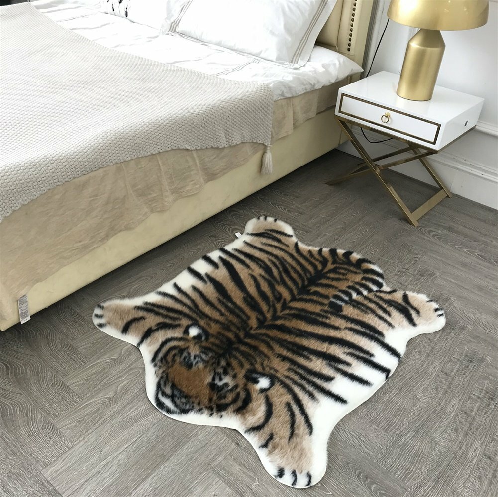 Tiger Print Rug Faux Animal Cow Hide Cute Floor Mat Non Slip Carpet 90x110CM