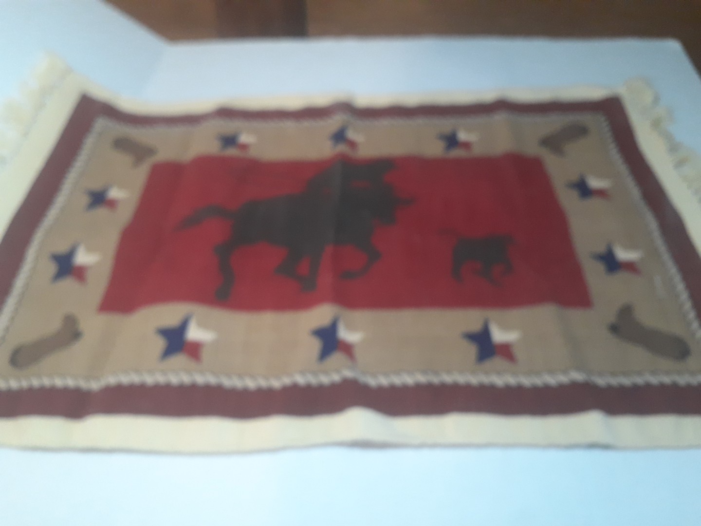 cowboy roping calf rug 2×3 100%wool made in india texas stars