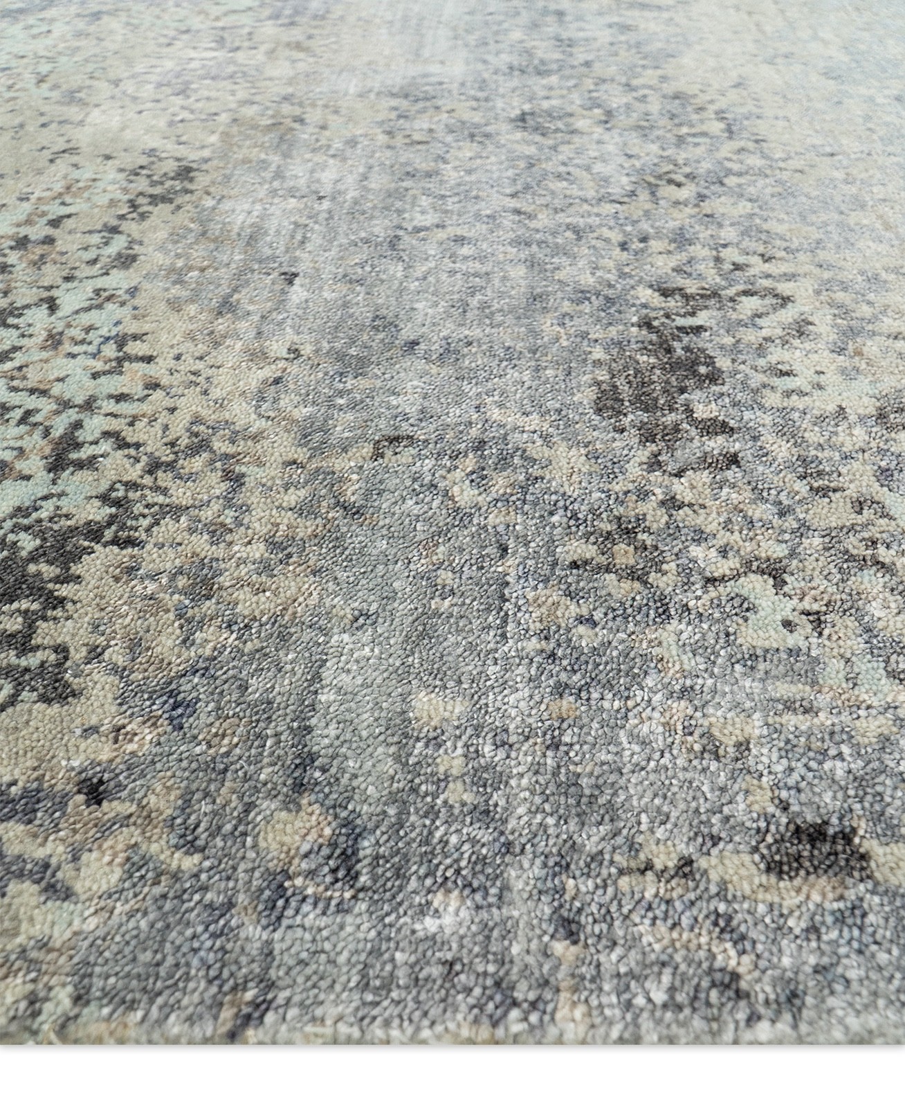 Abstract Silk Rug 8×10 Mint & Gray Handmade Contemporary Dining Room Area Rug