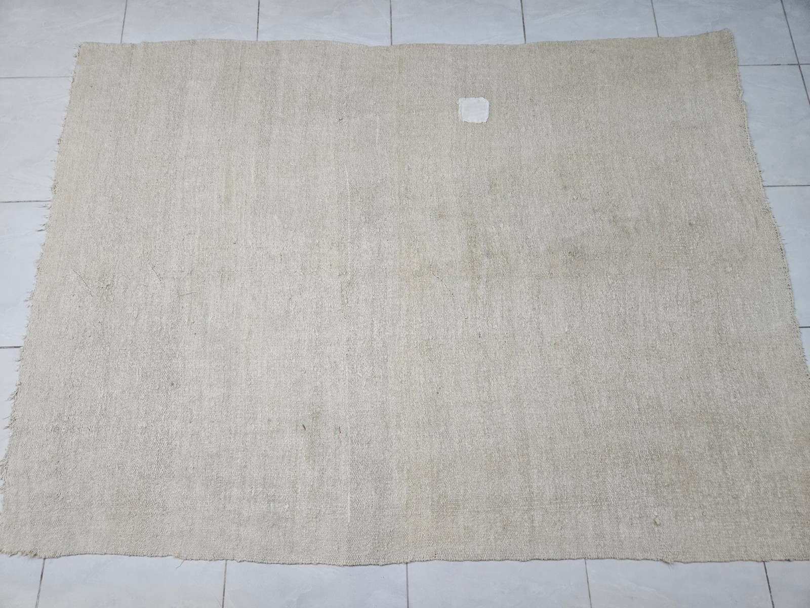 Vintage Turkish Hemp Rug, 5.3 x 7.2 ft White Bohemian Rug, Large Natural Carpet