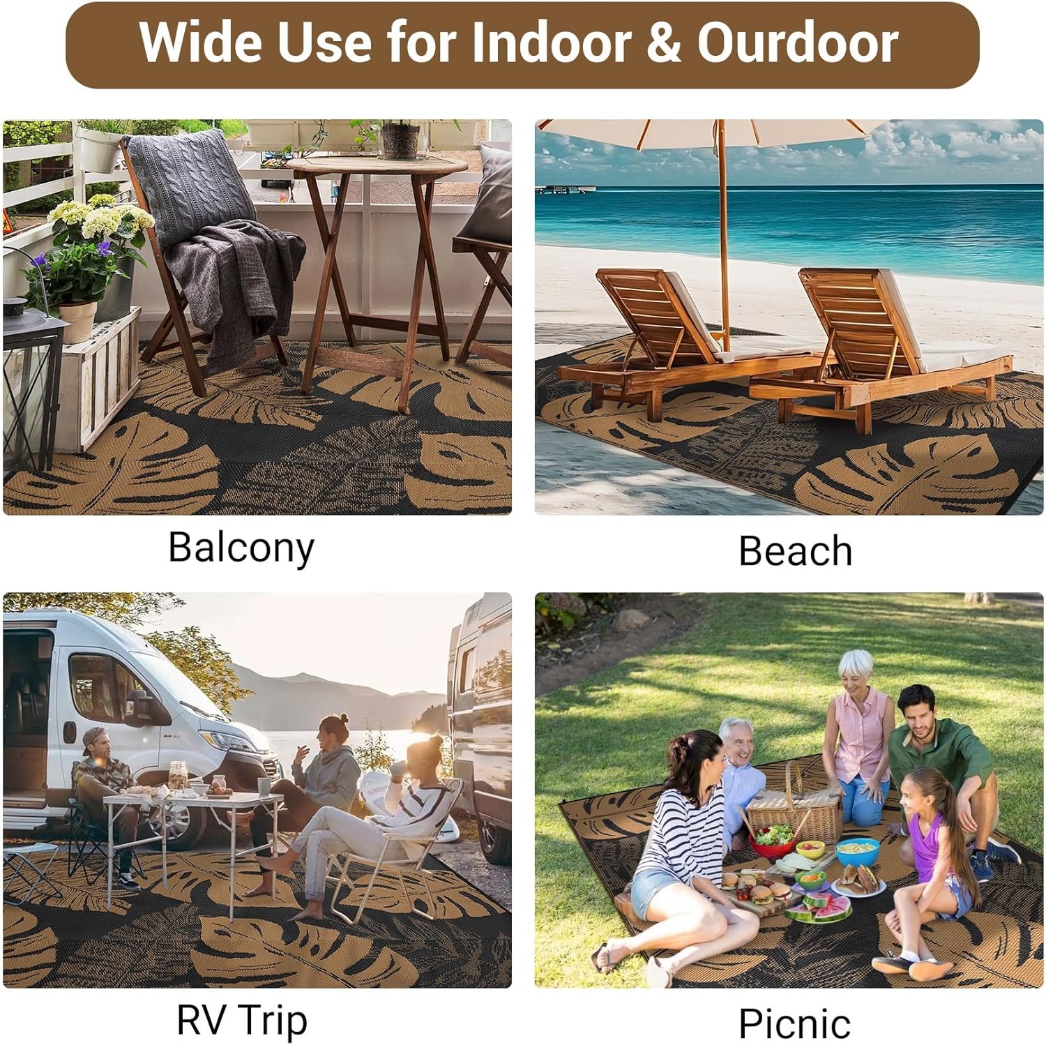 Outdoor Rug 8×10 9×12 9×18 Plastic Straw Rug Patio Rug RV Camping Mat Waterproof