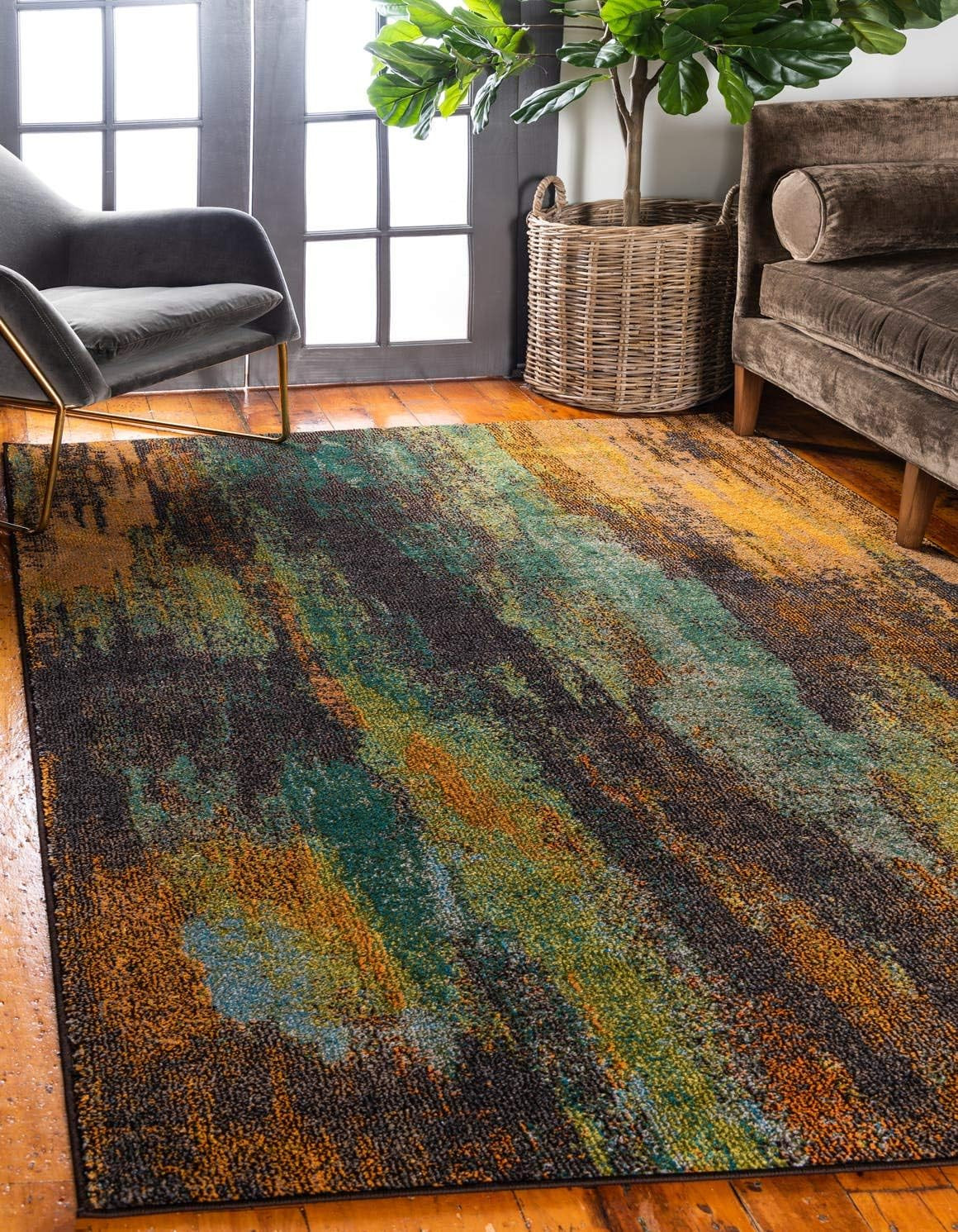 Vibrant Abstract Watercolor Area Rug – Jardin Collection (10′ x 13′, Multi/Orang