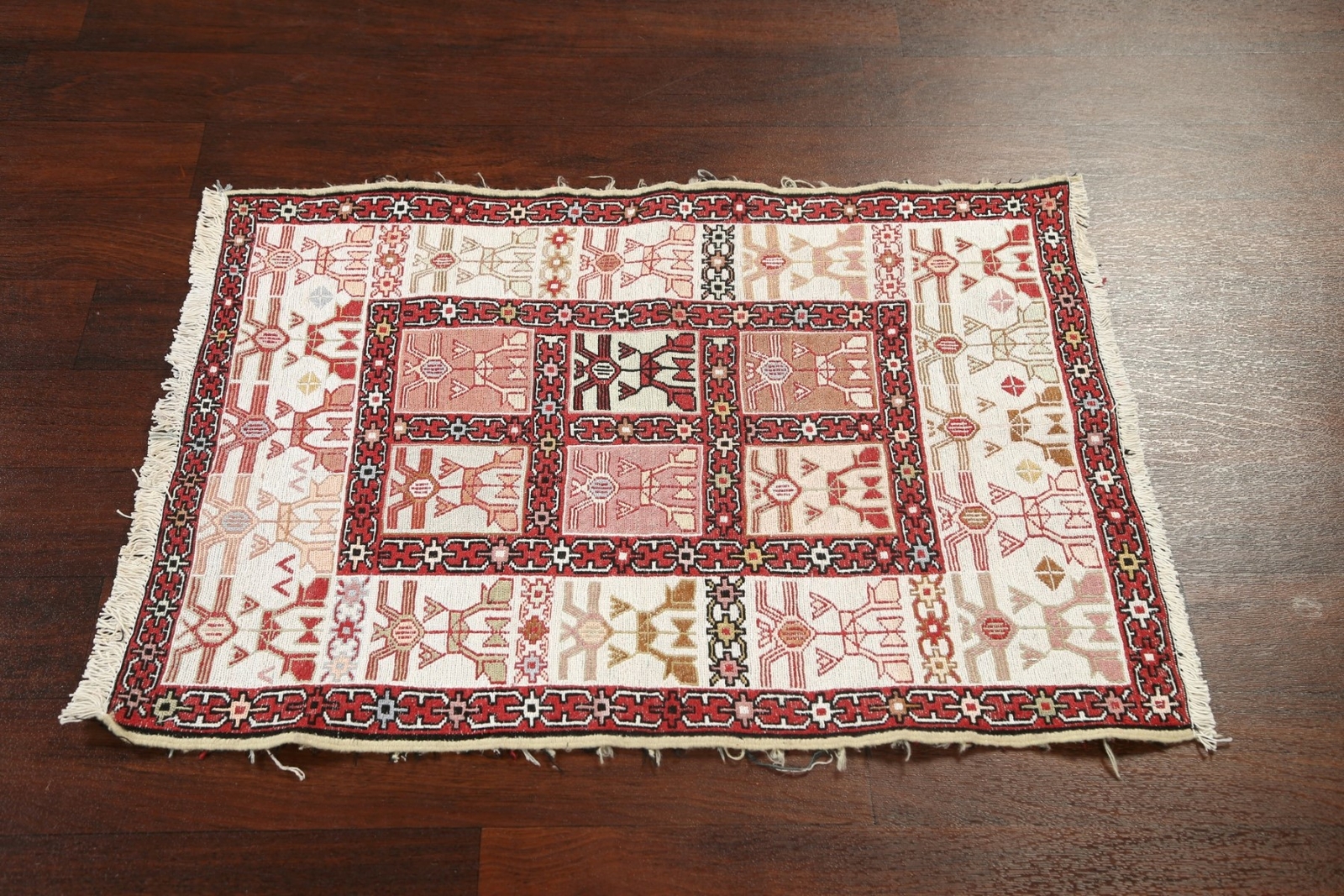100% Silk Kilim-Sumak Geometric Oriental Area Rug Flat-Weave Tribal Carpet 3’x4′