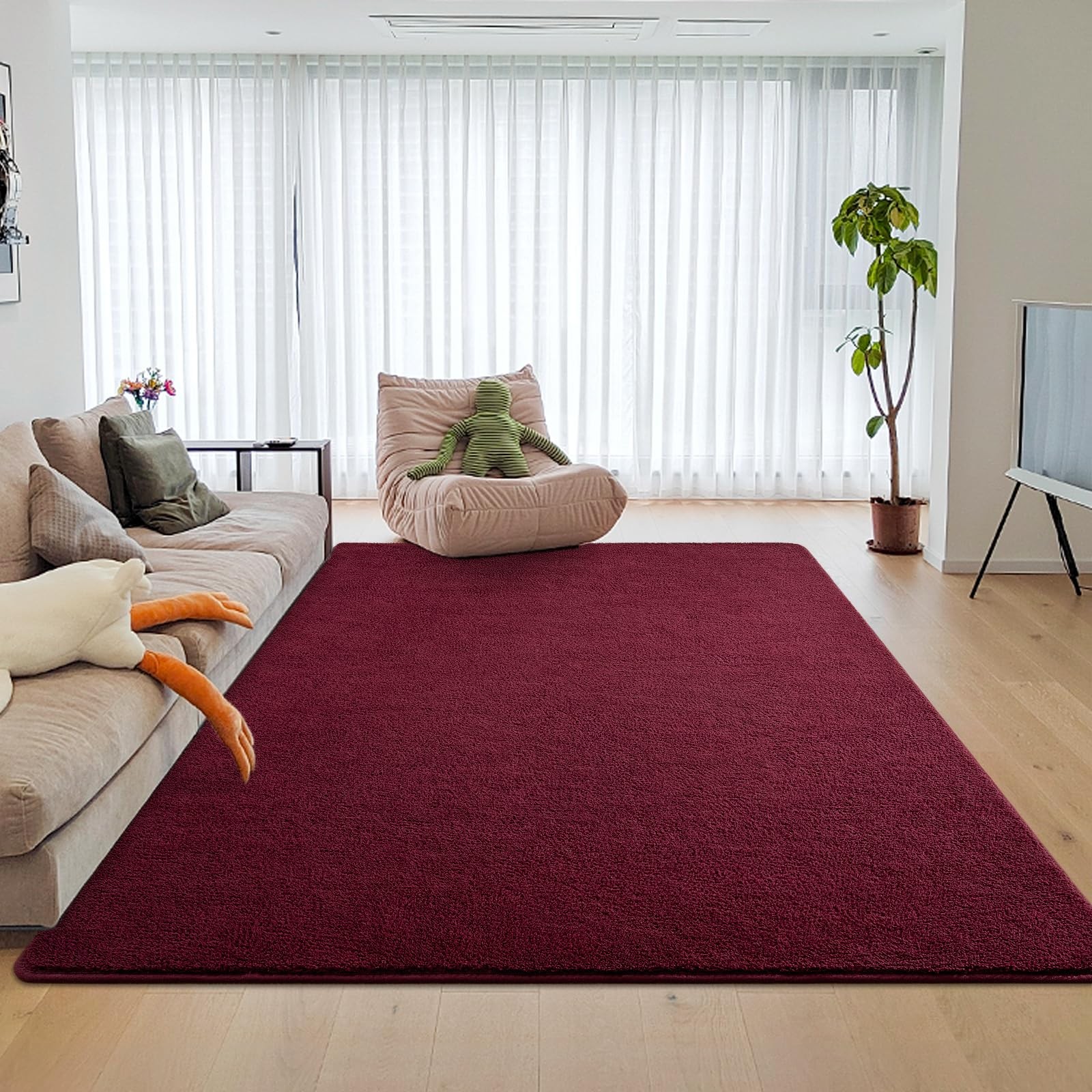 4×6 Area Rug For Living Room Super Soft Burgundy Washable Memory Foam Carpet