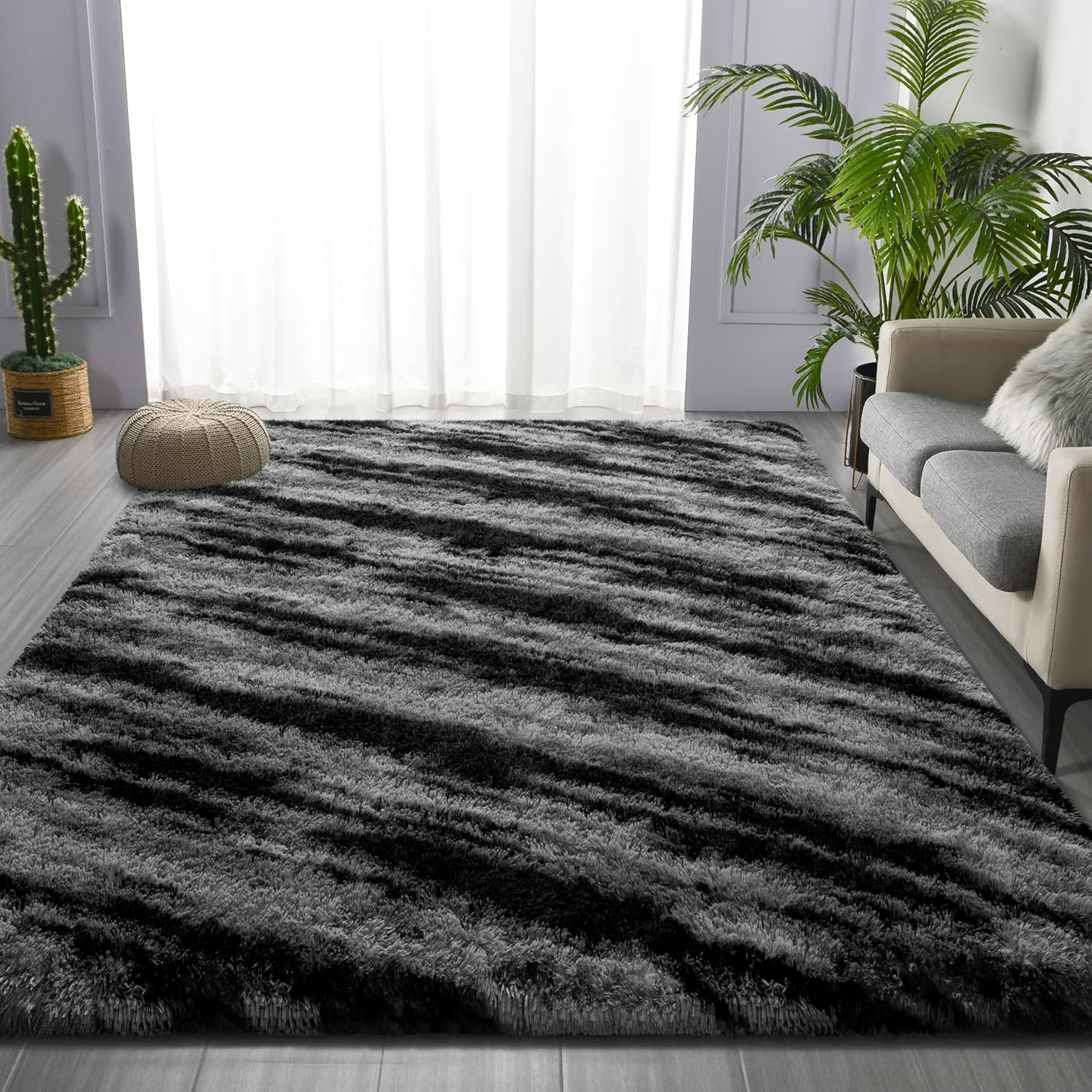 Deerhoo Shag Area Rug, 4 X 6 Tie-Dyed Plush Fuzzy Rugs for Living Room, Ultra So
